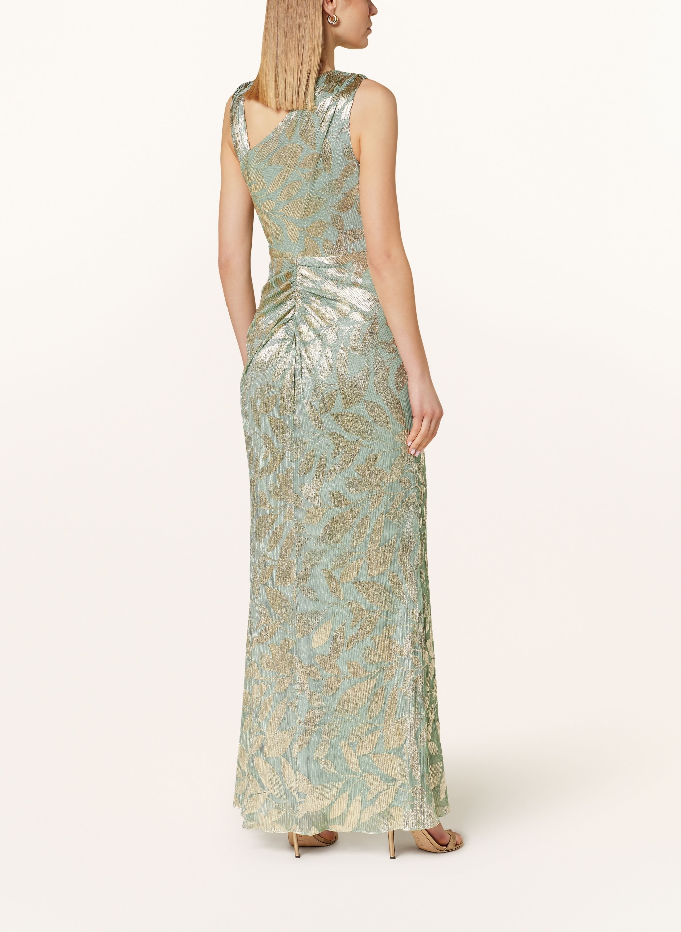 ADRIANNA PAPELL Evening dress with glitter thread and frills, Color: LIGHT GREEN/ GOLD (Image 3)
