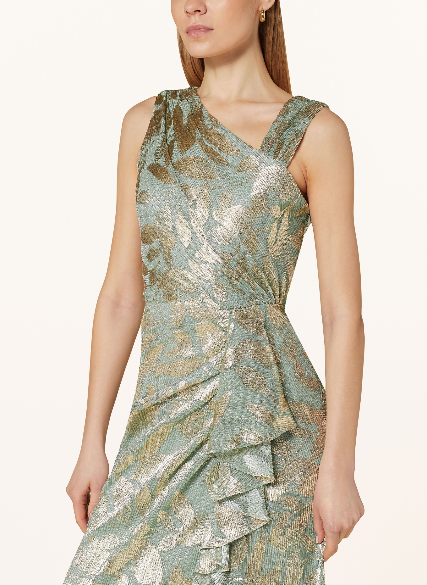 ADRIANNA PAPELL Evening dress with glitter thread and frills, Color: LIGHT GREEN/ GOLD (Image 4)