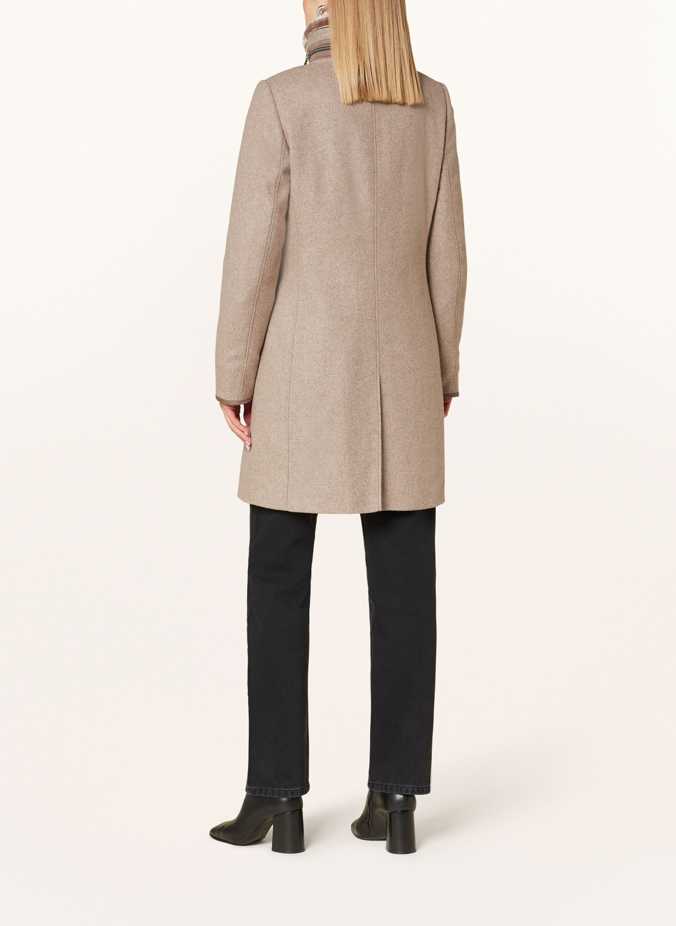 GIL BRET Wollmantel mit abnehmbarem Kunstpelz: BEIGE