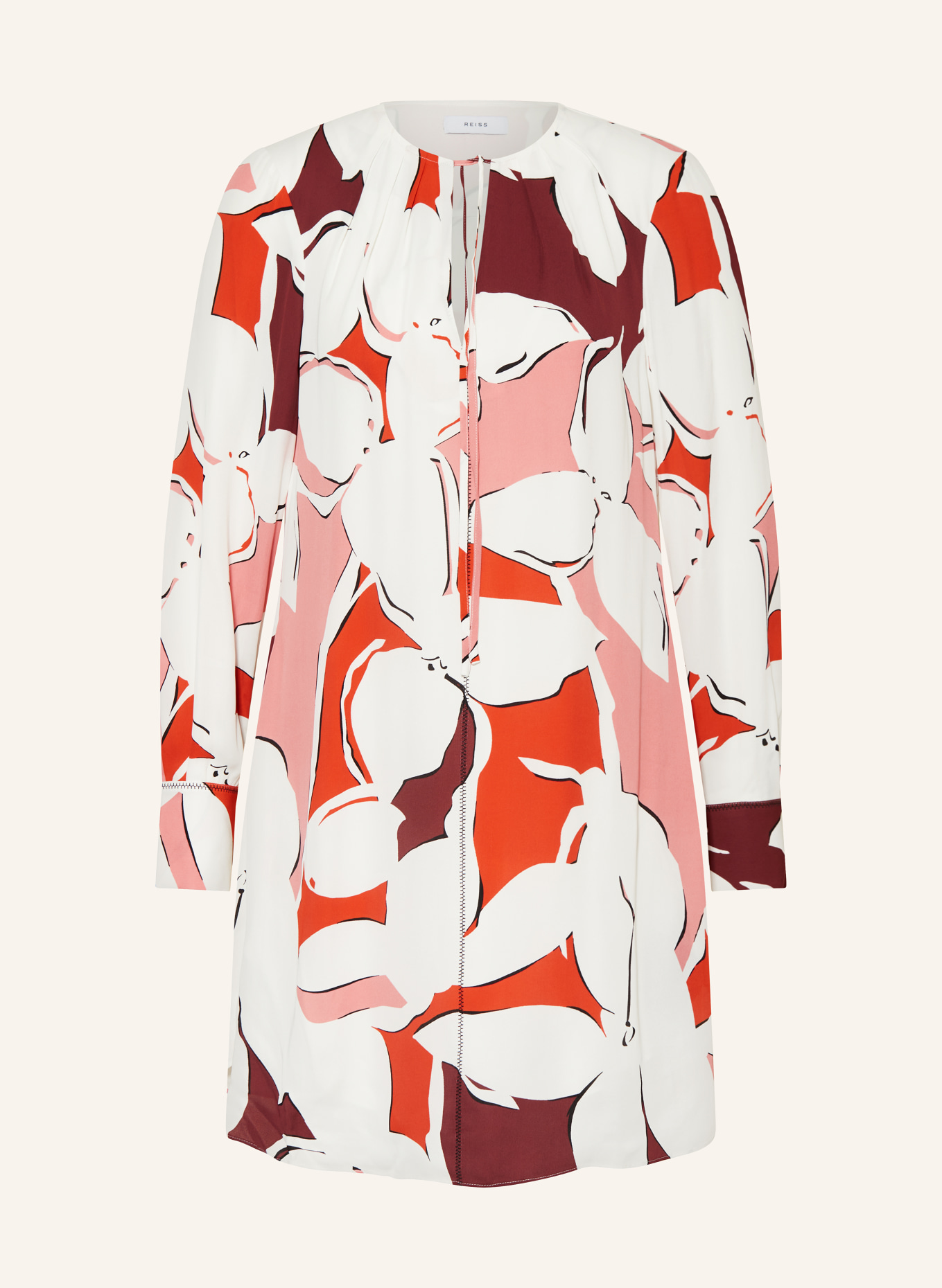 REISS Kleid TANYA, Farbe: CREME/ DUNKELROT/ ORANGE (Bild 1)