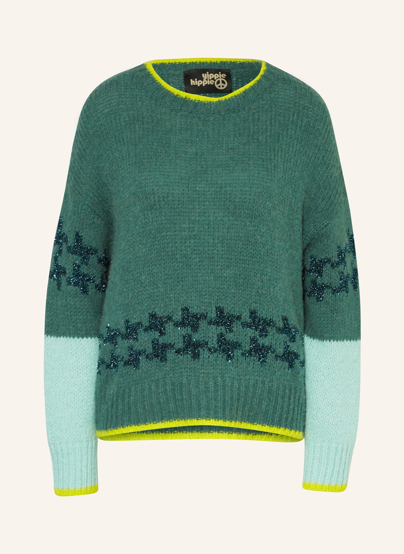 yippie hippie Sweater with glitter thread in teal mint