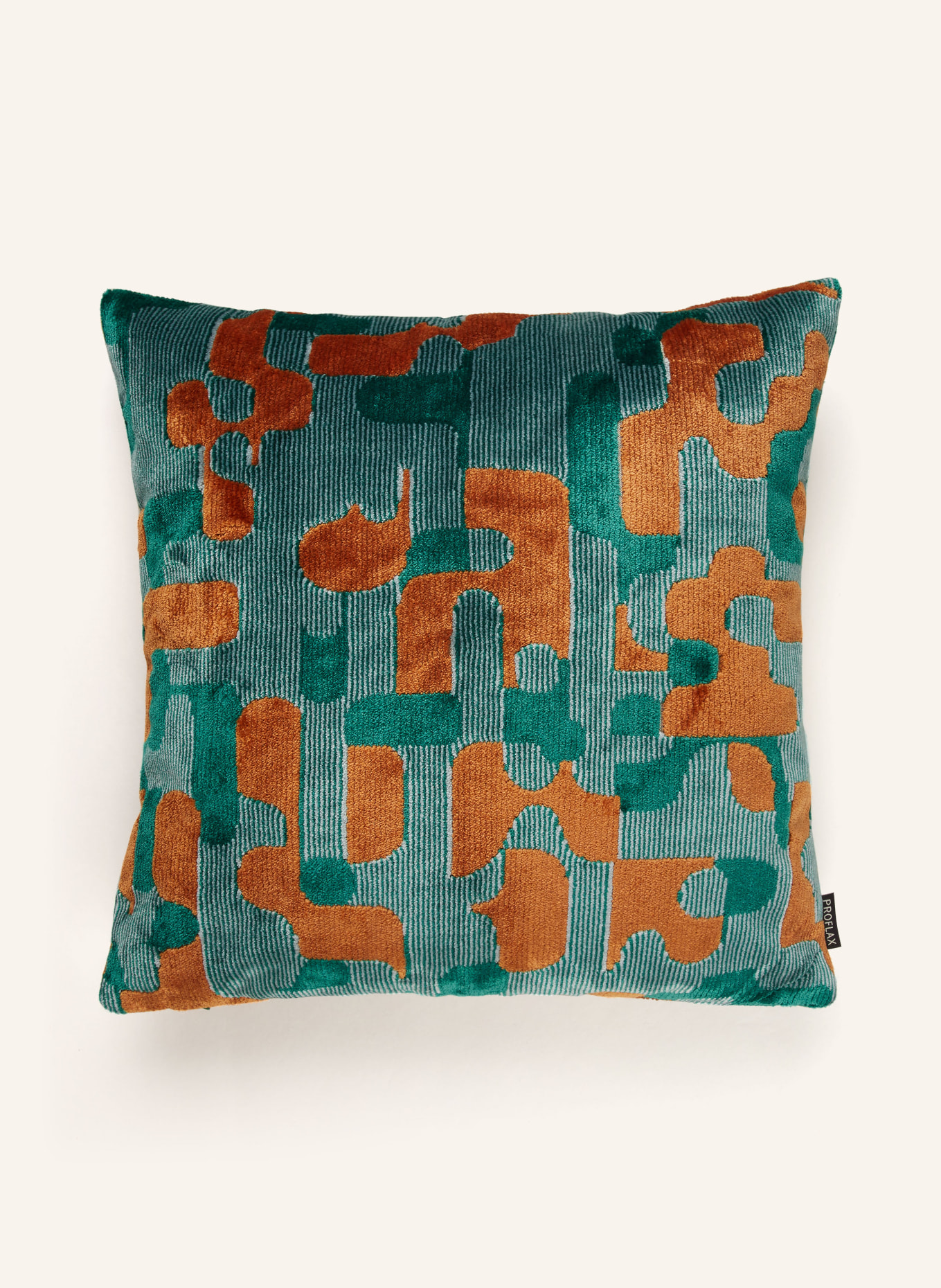 PROFLAX Decorative cushions made of velvet, Color: GREEN/ DARK ORANGE (Image 1)