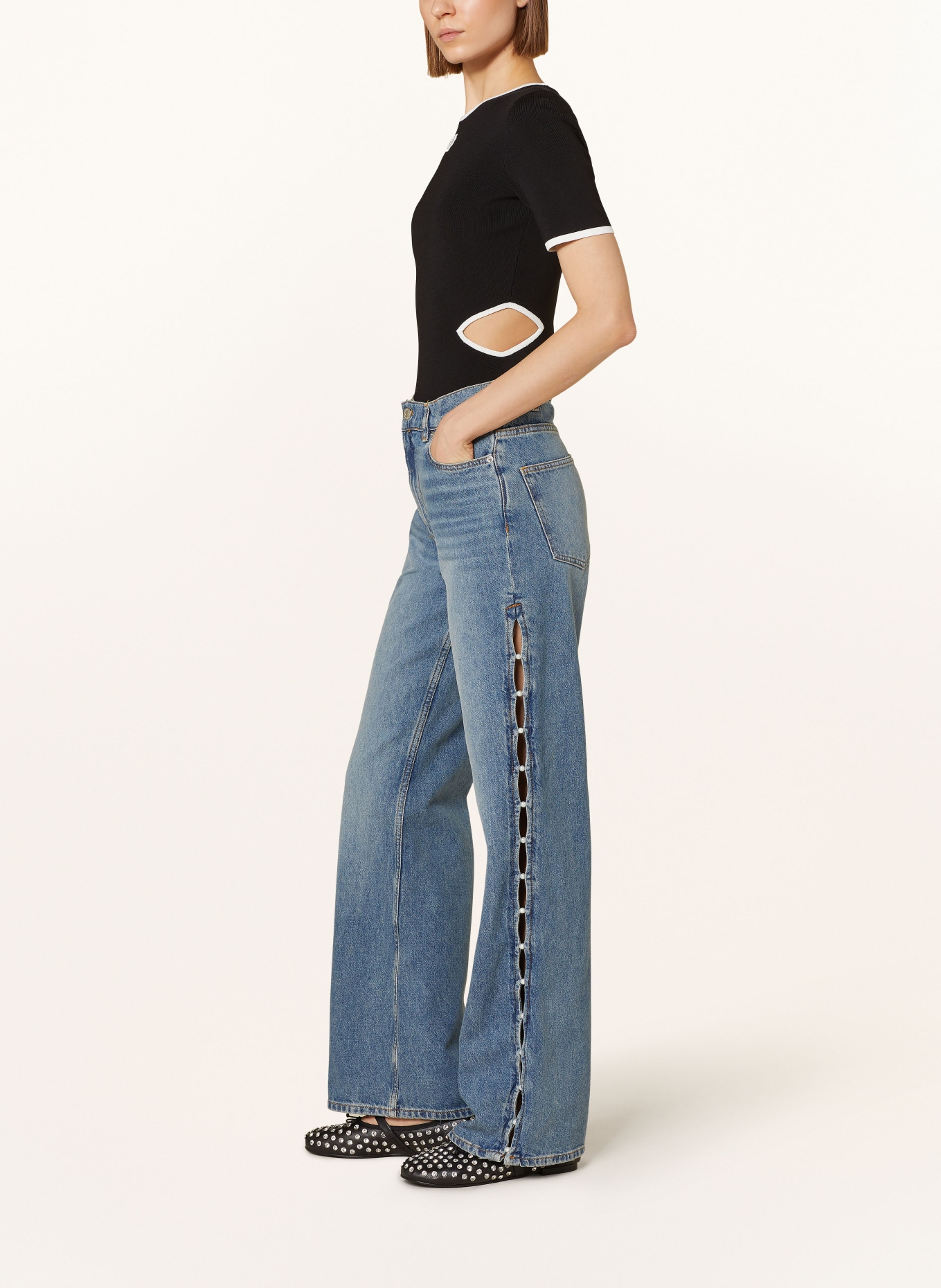maje Straight Jeans mit Schmuckperlen, Farbe: 0201 BLUE (Bild 4)