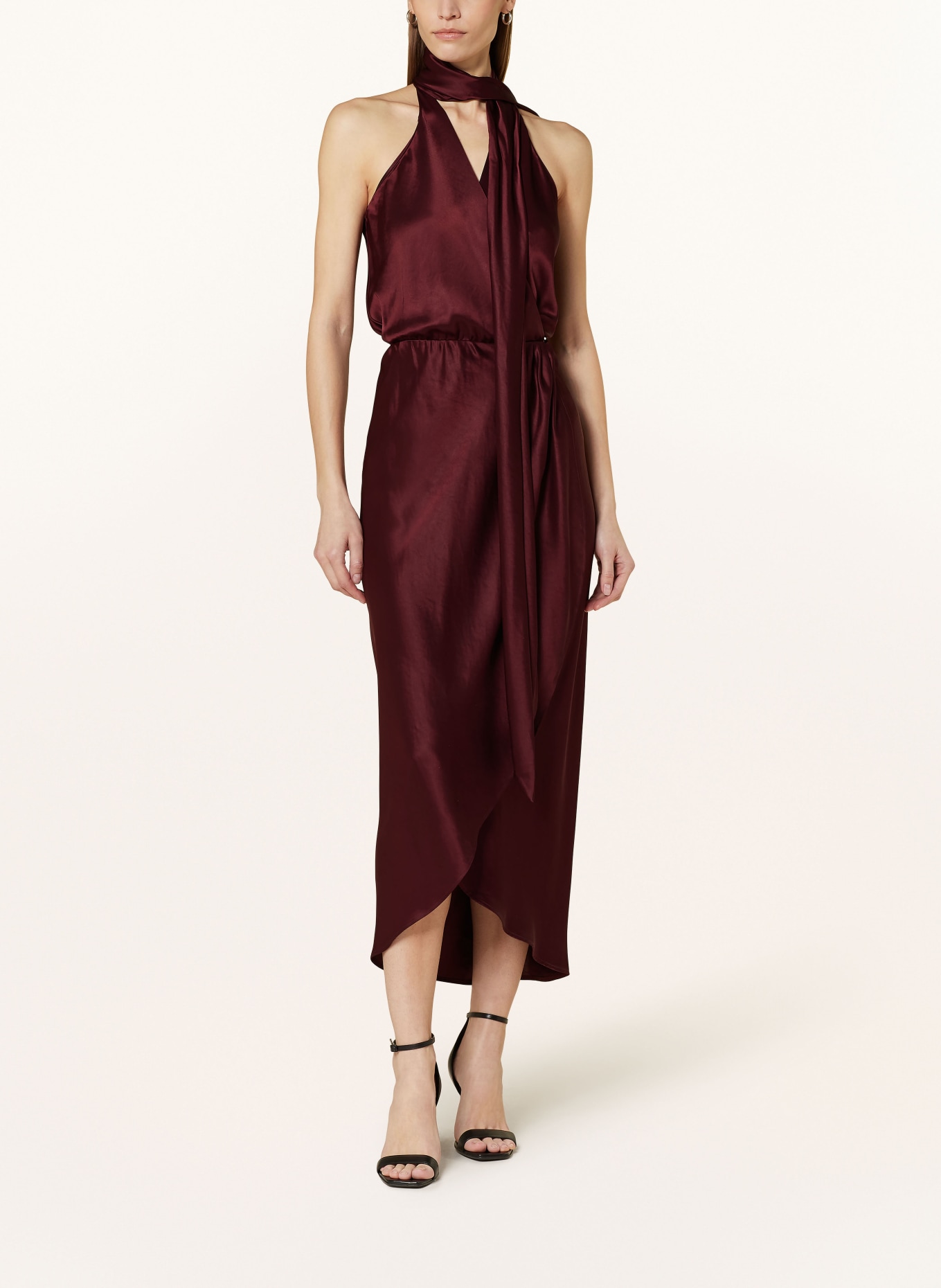 REISS Bow-tie collar dress TAYLA in satin, Color: 64 BURGUNDY (Image 2)