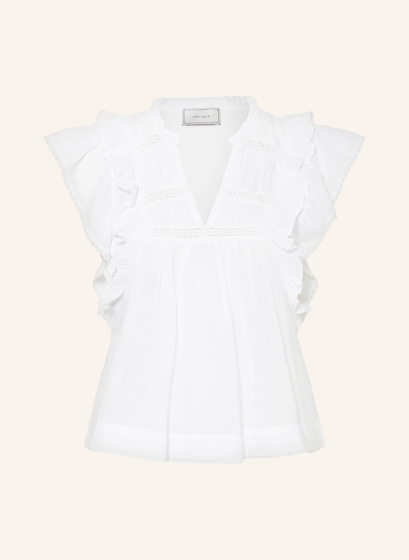 NEO NOIR Blouse top JAYLA with lace and ruffles, Color: WHITE (Image 1)