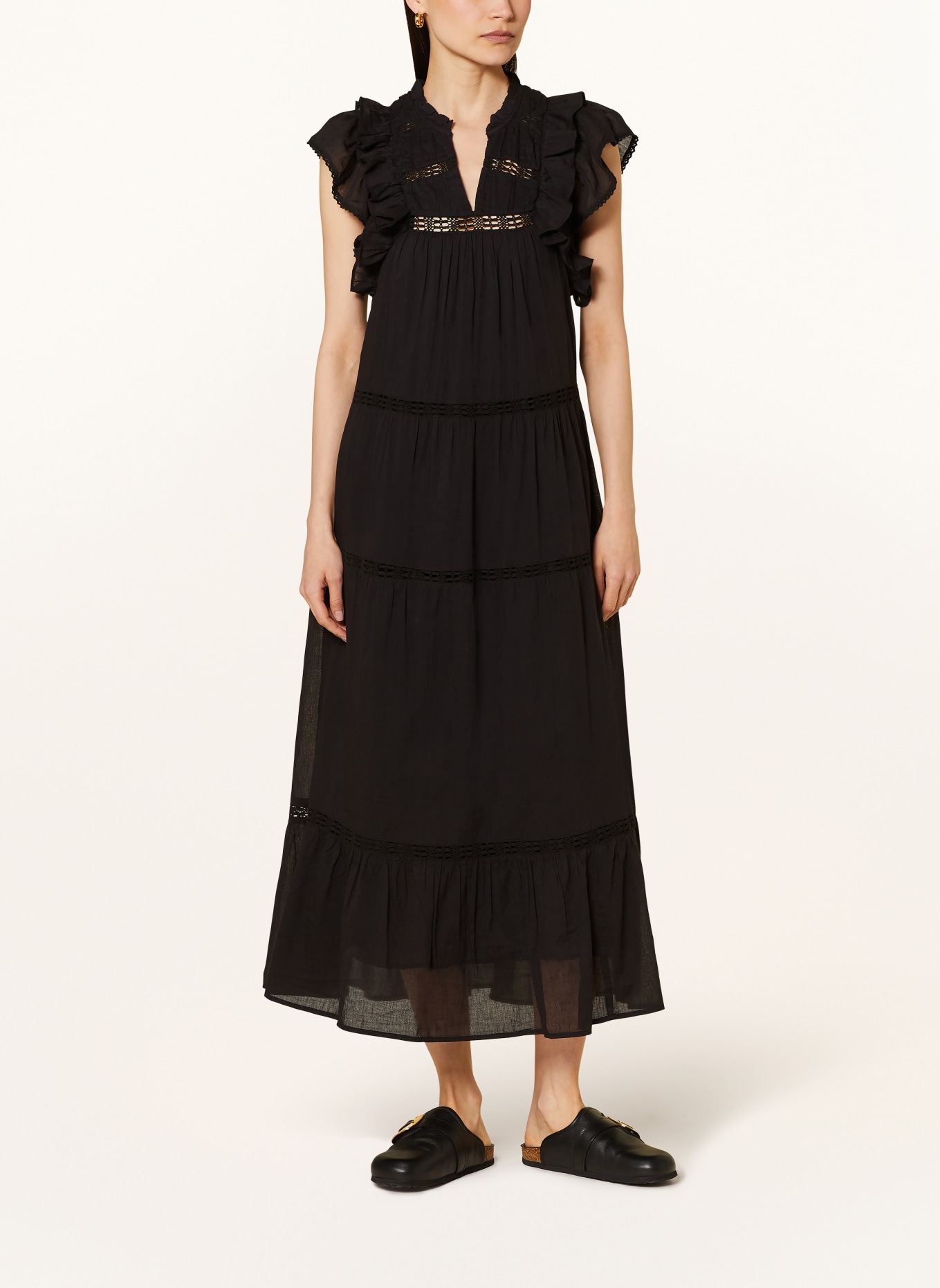 NEO NOIR Dress ANKITA with broderie anglaise, Color: BLACK (Image 2)
