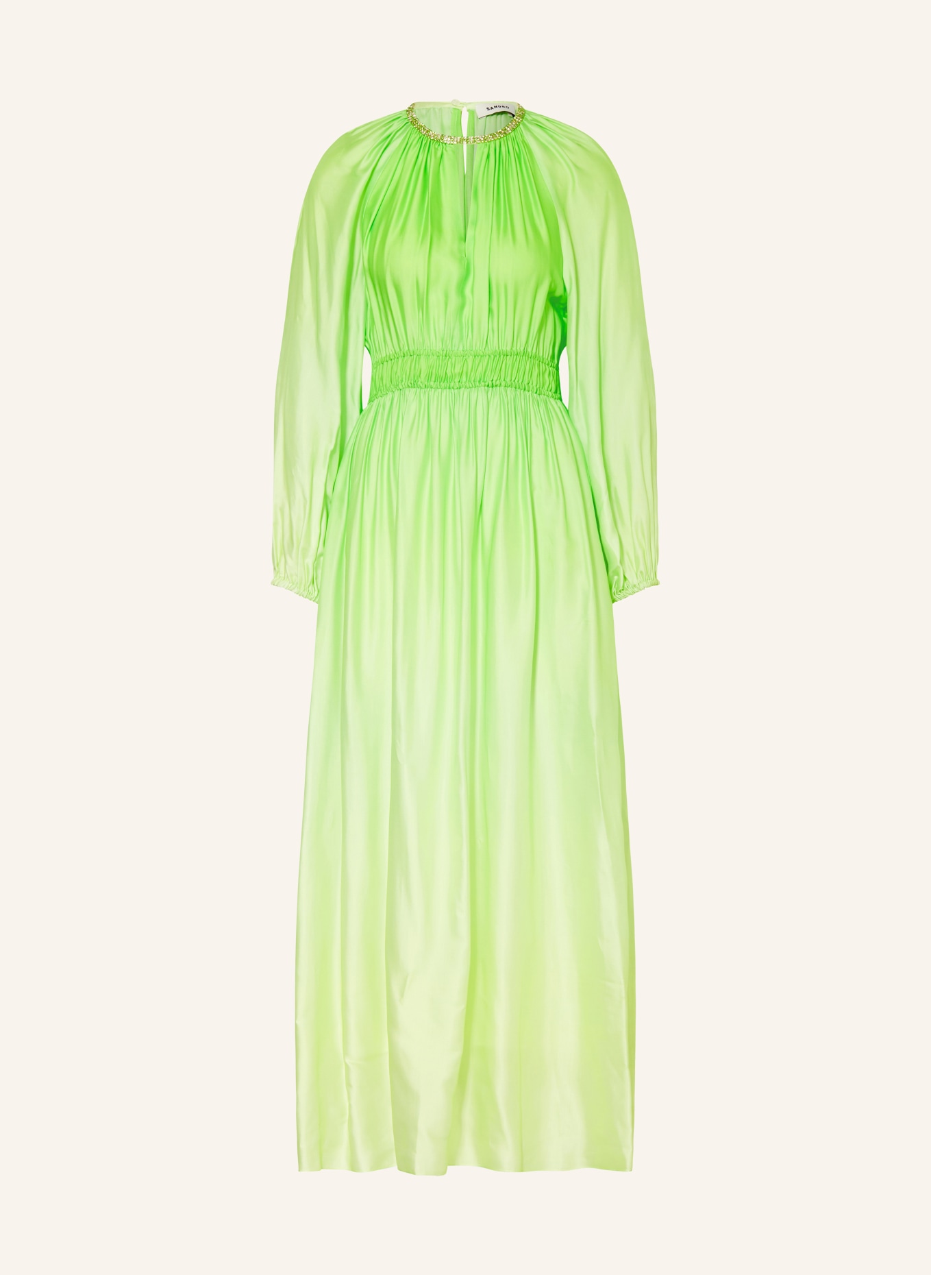 SANDRO Sukienka satynowa z ozdobnymi kamykami, Kolor: ZIELONY (Obrazek 1)