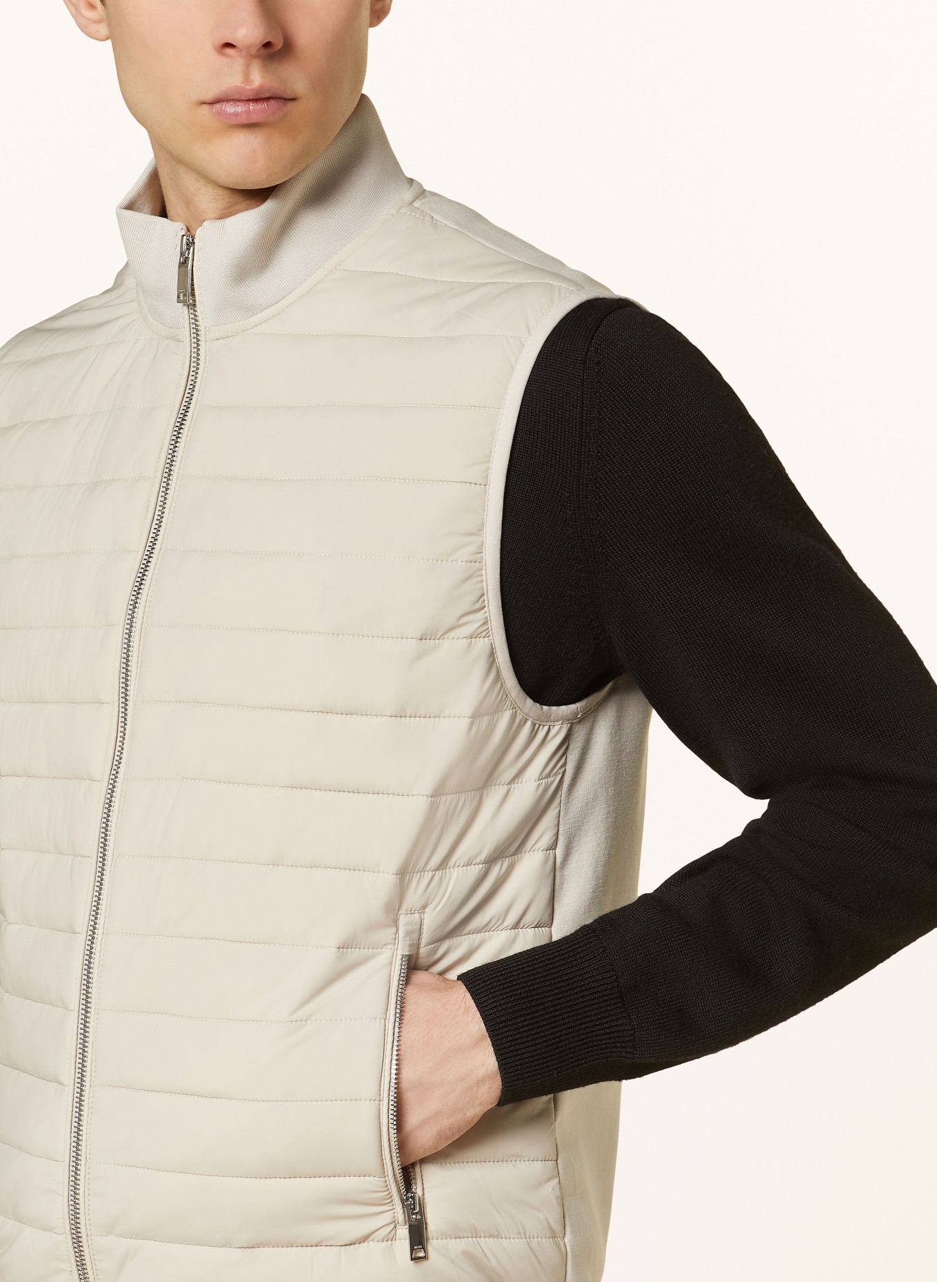 REISS Quilted vest PLUTO in mixed materials, Color: BEIGE (Image 4)