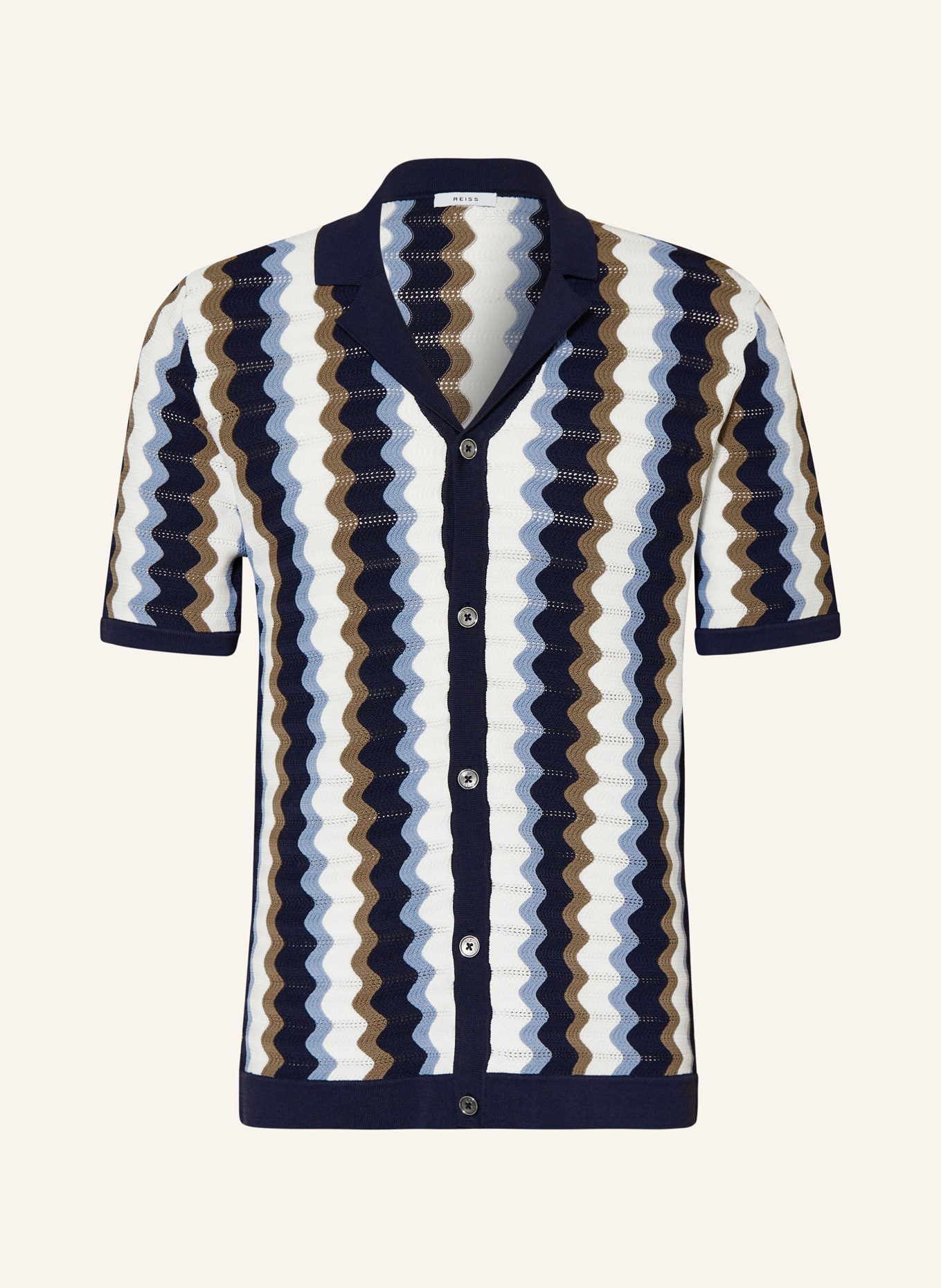 REISS Knit resort shirt WAVES, Color: DARK BLUE/ BLUE/ BROWN (Image 1)