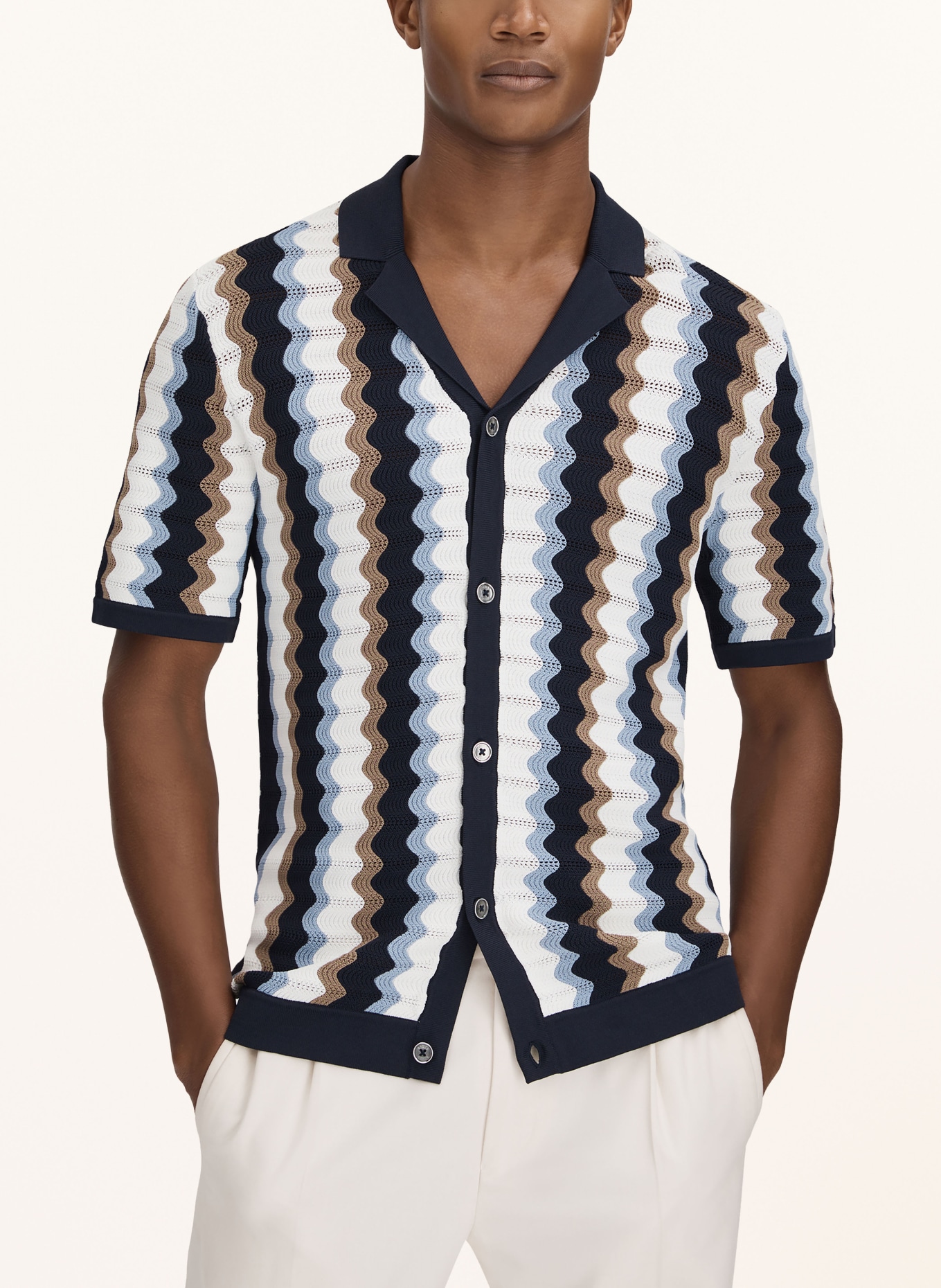 REISS Knit resort shirt WAVES, Color: DARK BLUE/ BLUE/ BROWN (Image 2)