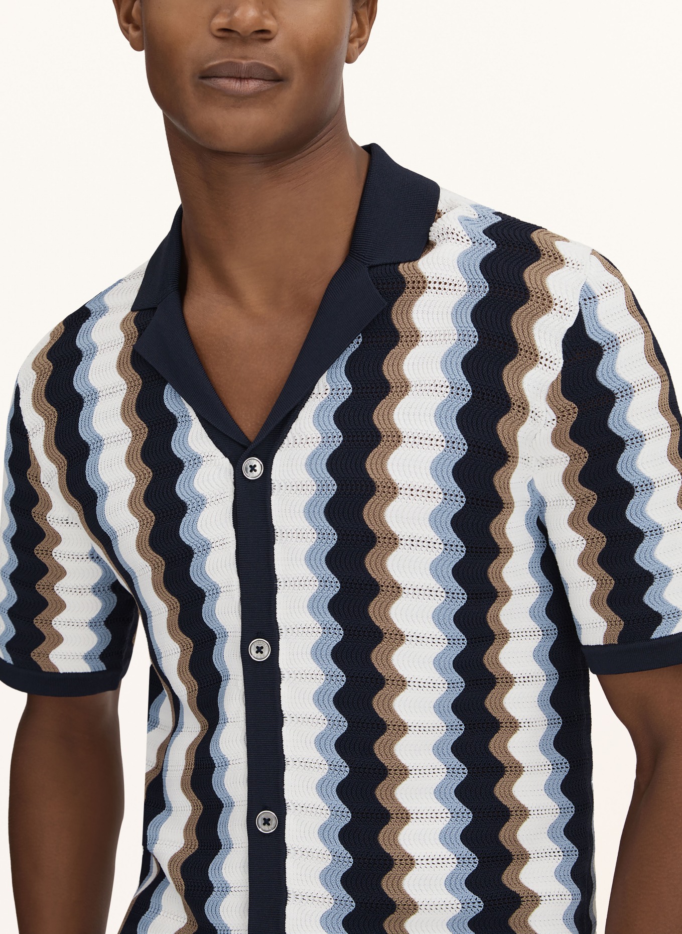 REISS Knit resort shirt WAVES, Color: DARK BLUE/ BLUE/ BROWN (Image 4)