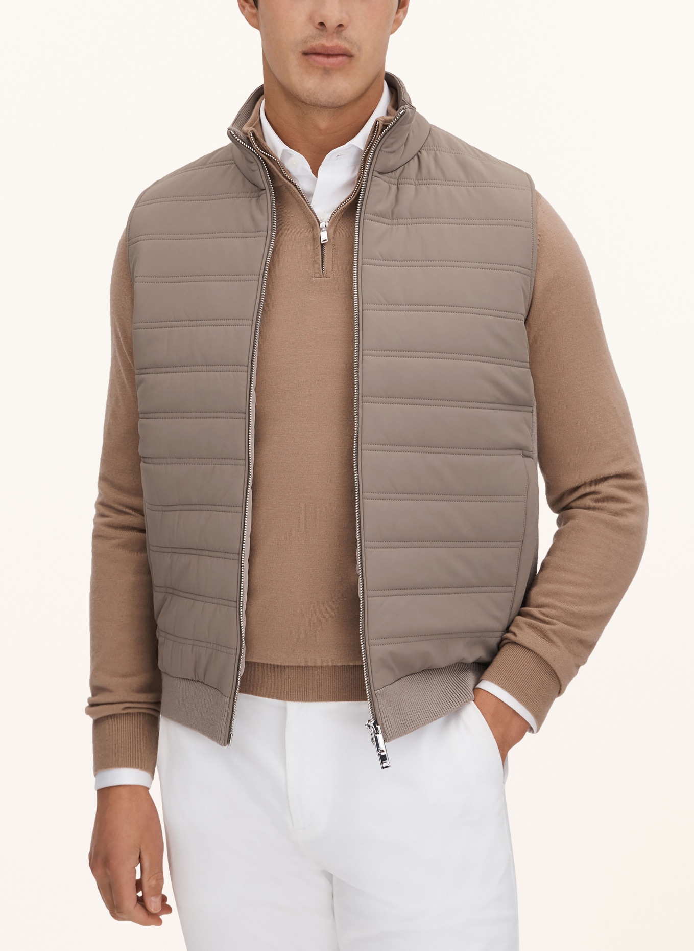 REISS Vest CRANFORD in mixed materials, Color: LIGHT BROWN (Image 4)