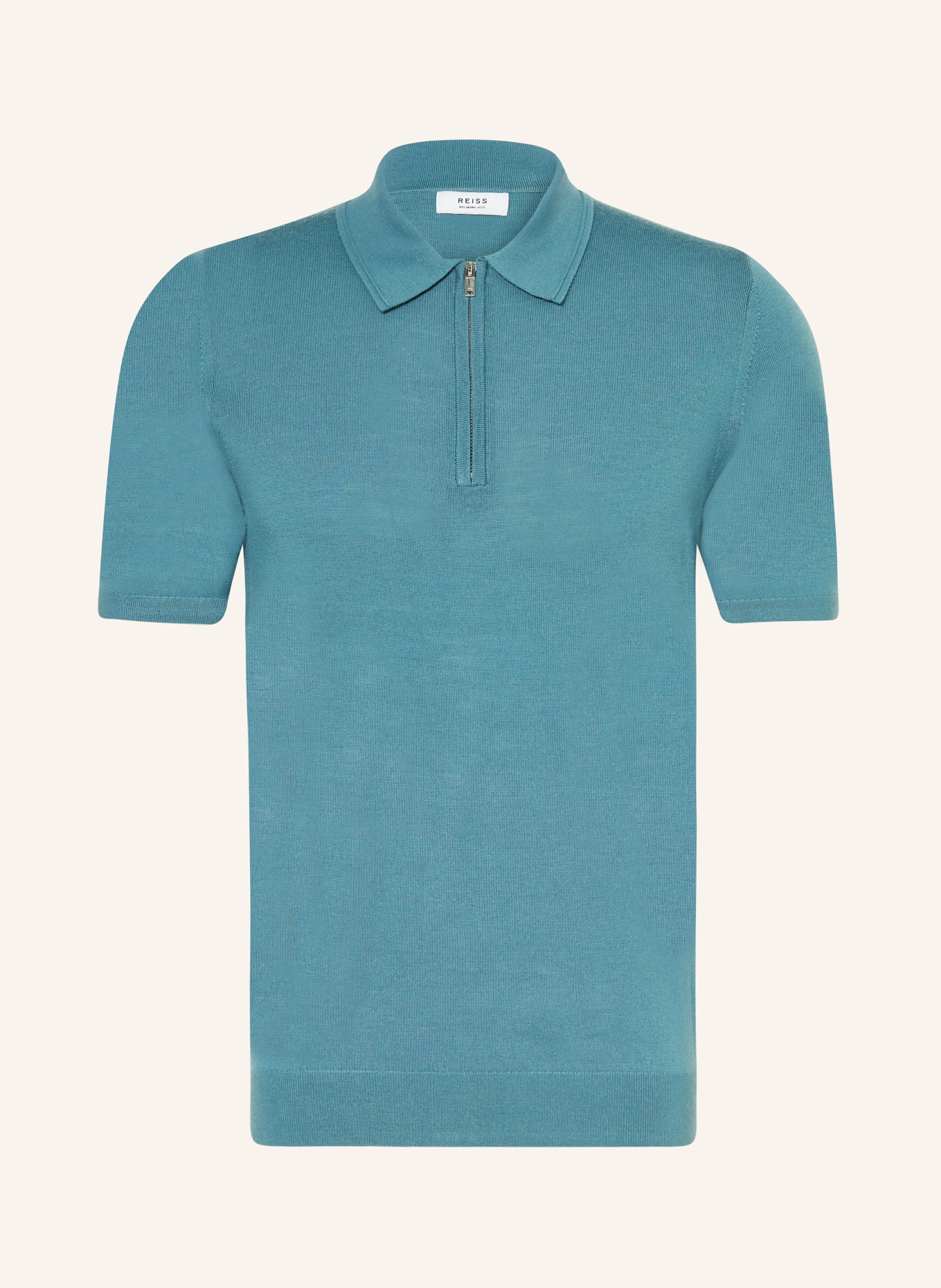 REISS Knitted polo shirt MAXWELL made of merino wool, Color: TEAL (Image 1)