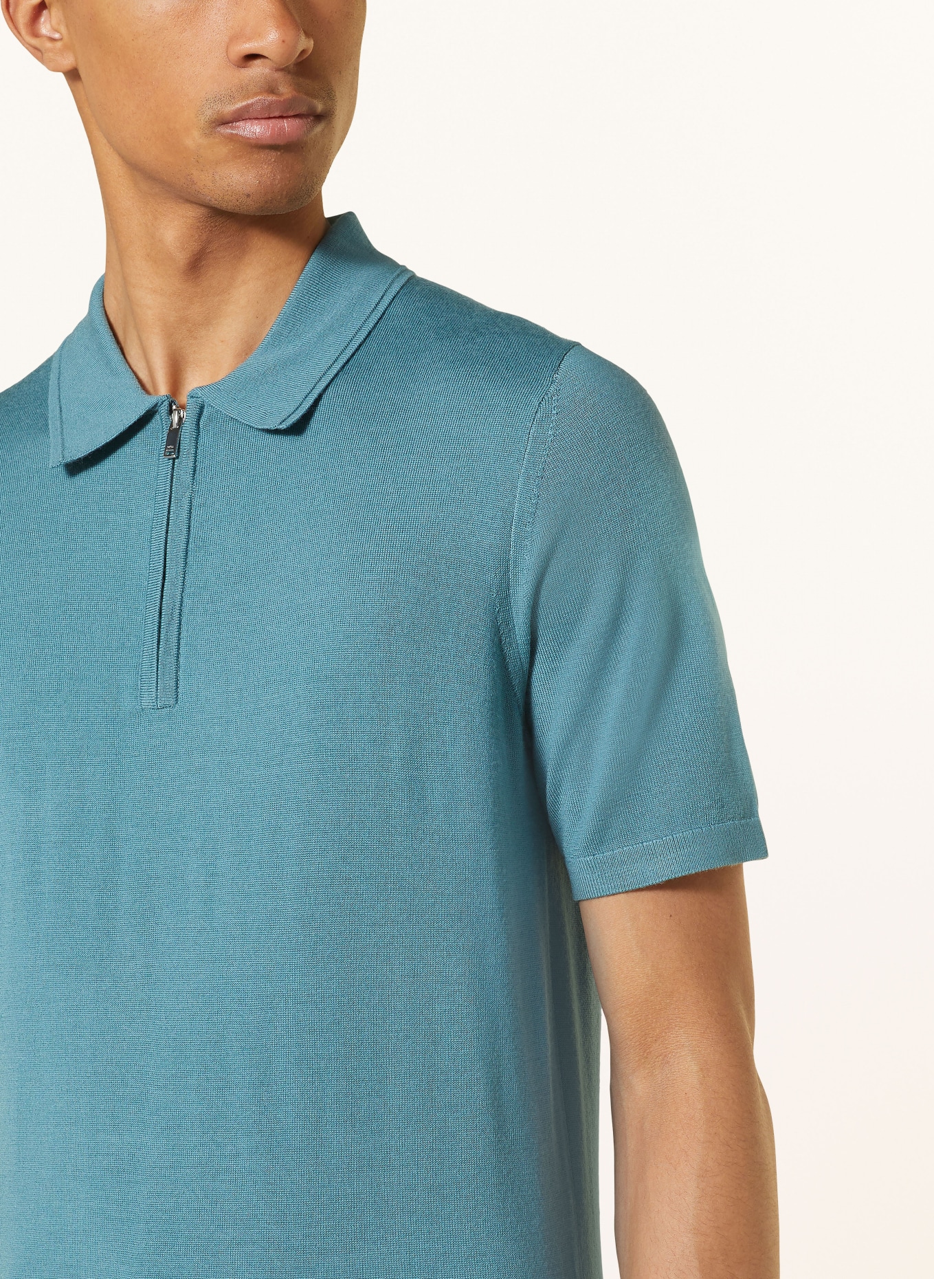 REISS Knitted polo shirt MAXWELL made of merino wool, Color: TEAL (Image 4)