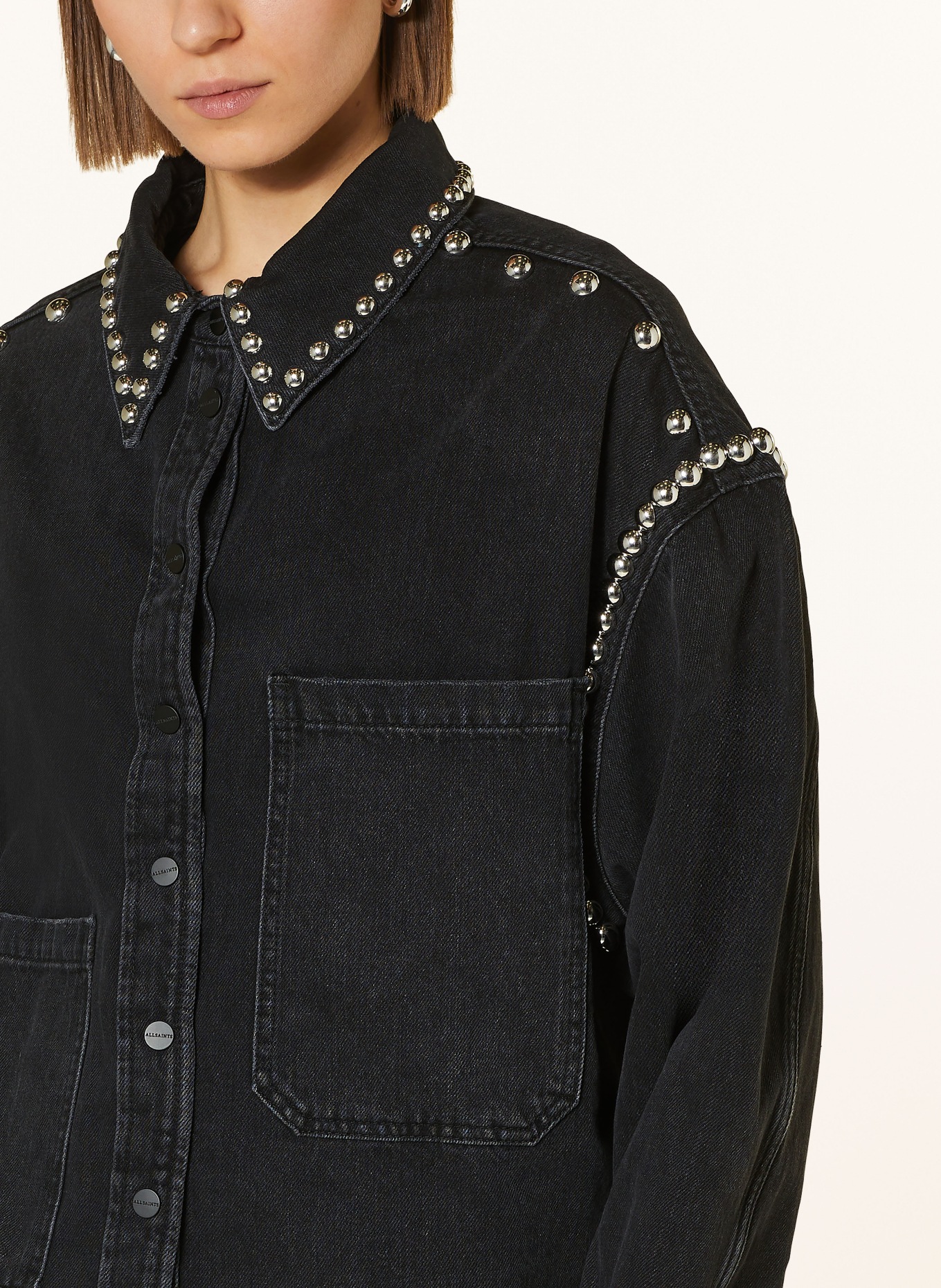 ALLSAINTS Oversized denim jacket NICKY with rivets, Color: 162 Washed Black (Image 4)