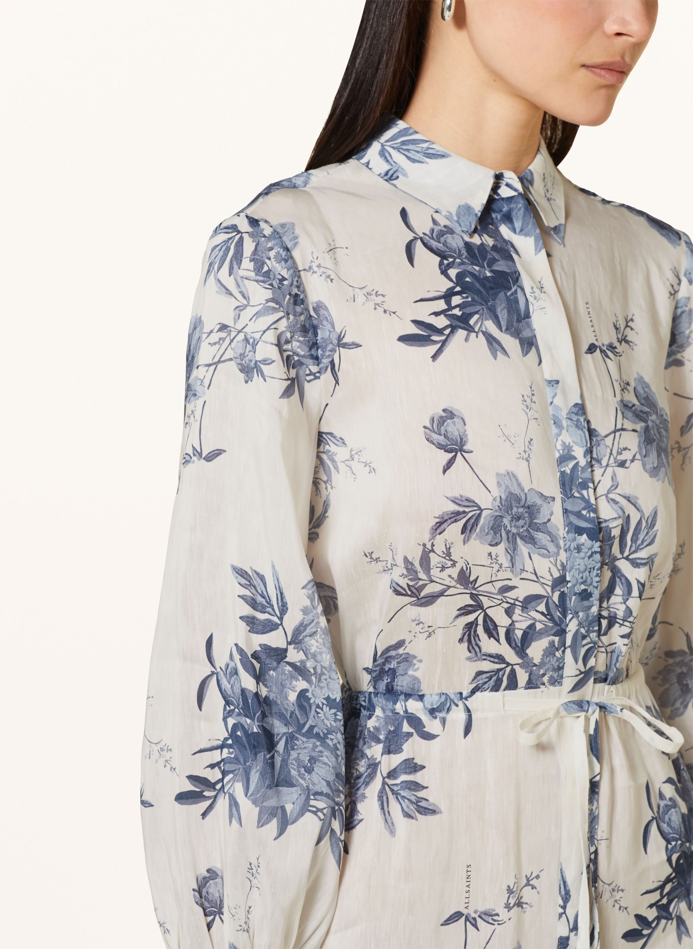 ALLSAINTS Shirt dress SKYE DEKORAH made of linen, Color: WHITE/ BLUE/ LIGHT BLUE (Image 4)