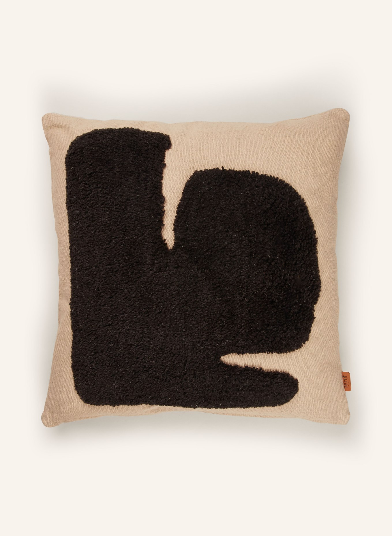 Ferm LIVING Decorative cushion LAY with down filling, Color: LIGHT BROWN/ DARK BROWN (Image 1)