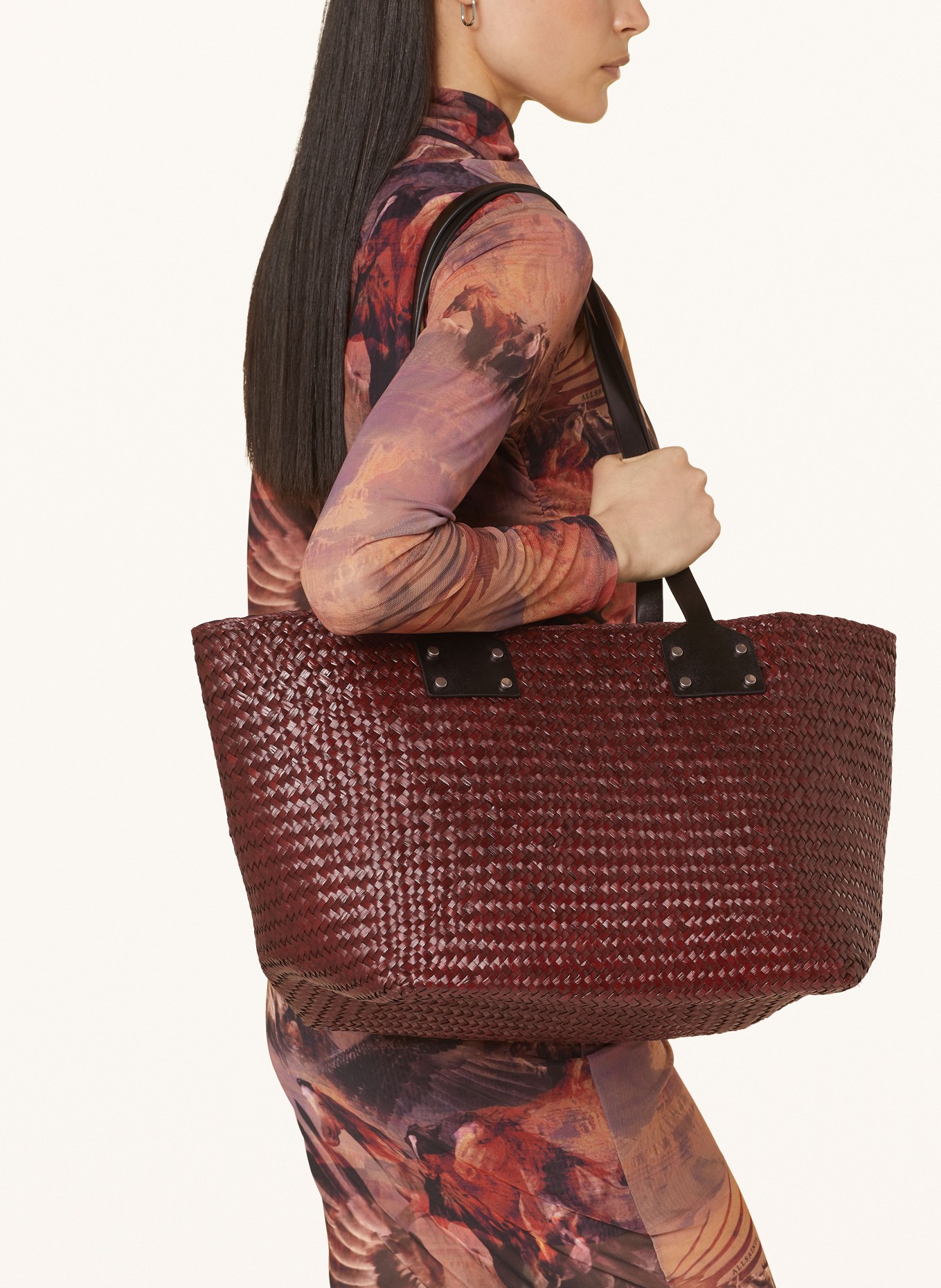 ALLSAINTS Shopper MOSLEY with pouch, Color: DARK BROWN/ DARK RED (Image 4)
