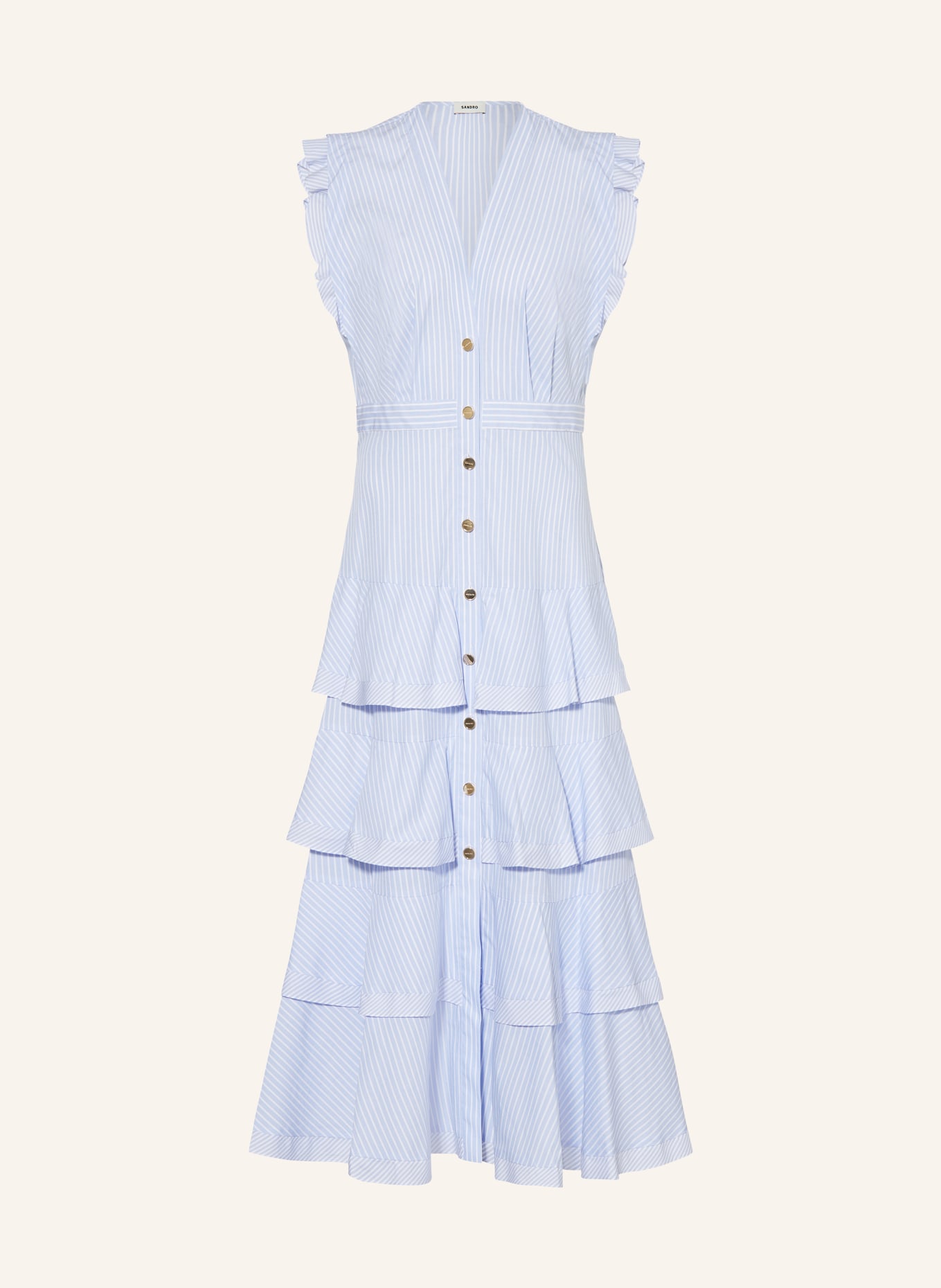 SANDRO Kleid mit Volants, Farbe: HELLBLAU/ WEISS (Bild 1)