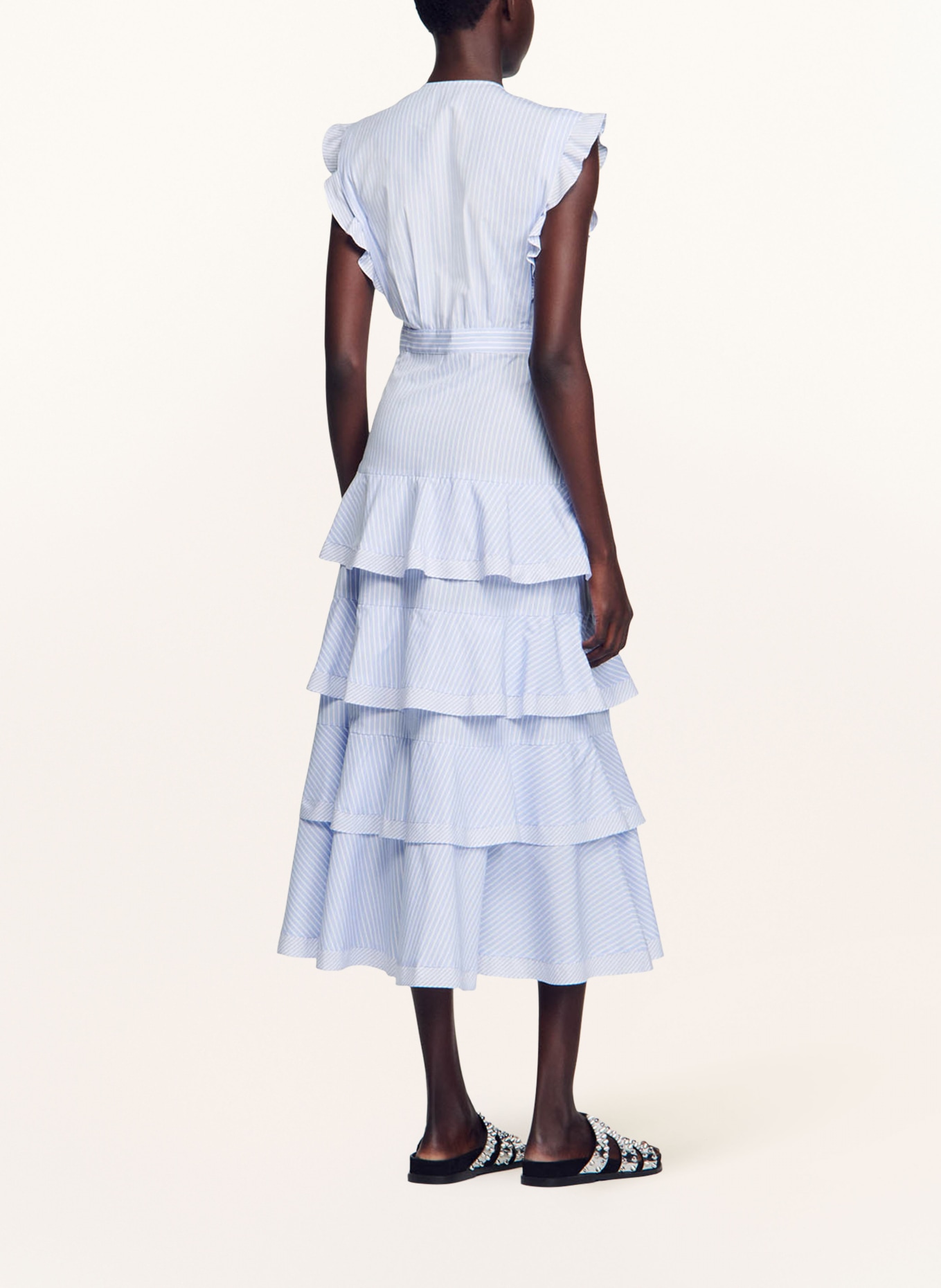 SANDRO Kleid mit Volants, Farbe: HELLBLAU/ WEISS (Bild 3)