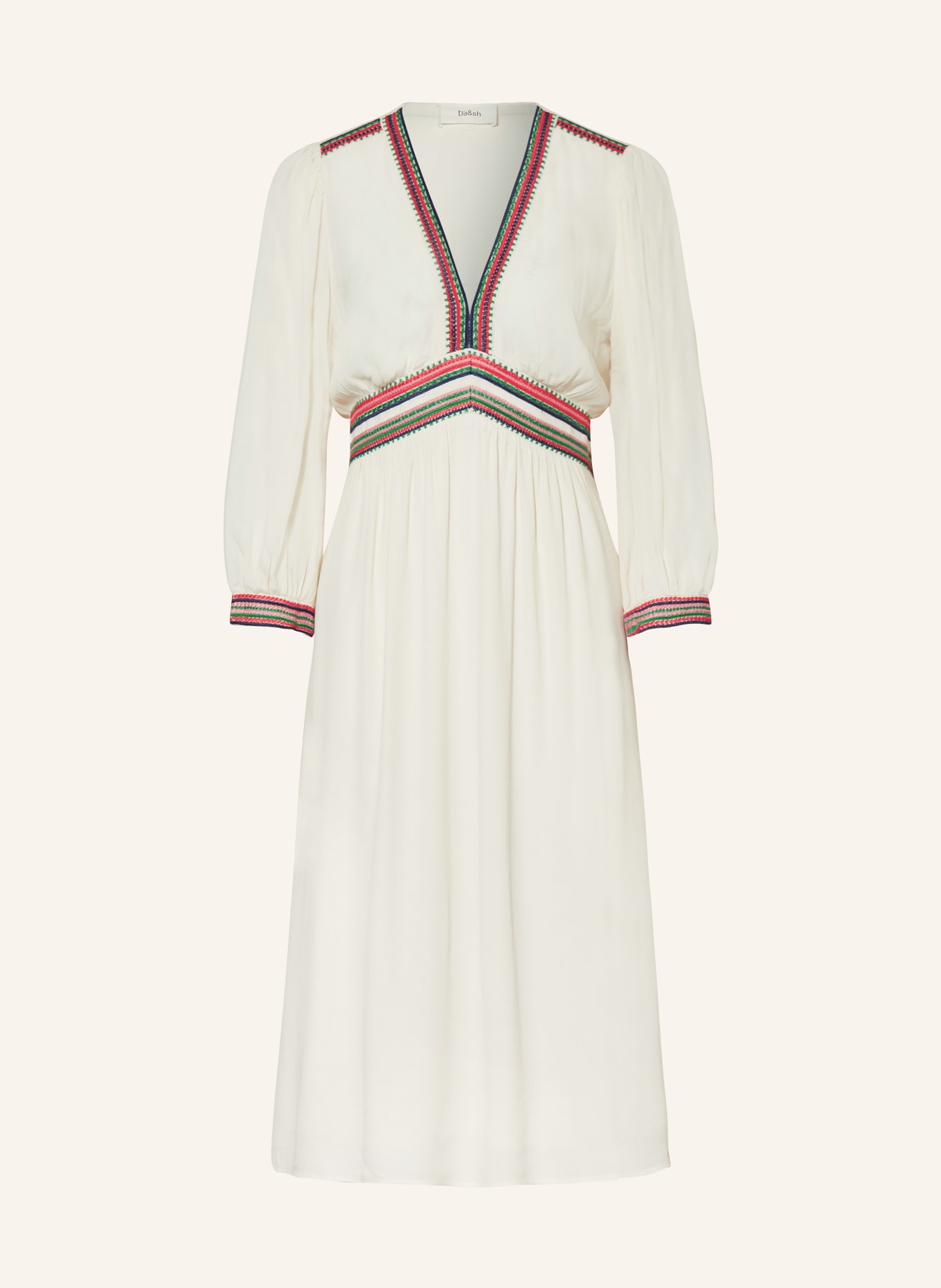 ba&sh Kleid TANINA mit 3/4-Arm, Farbe: ECRU/ GRÜN/ ROT (Bild 1)