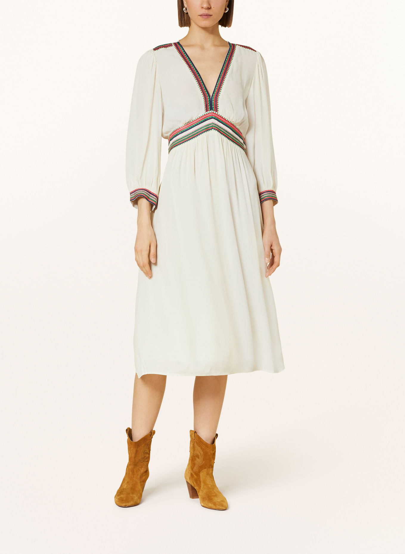 ba&sh Kleid TANINA mit 3/4-Arm, Farbe: ECRU/ GRÜN/ ROT (Bild 2)