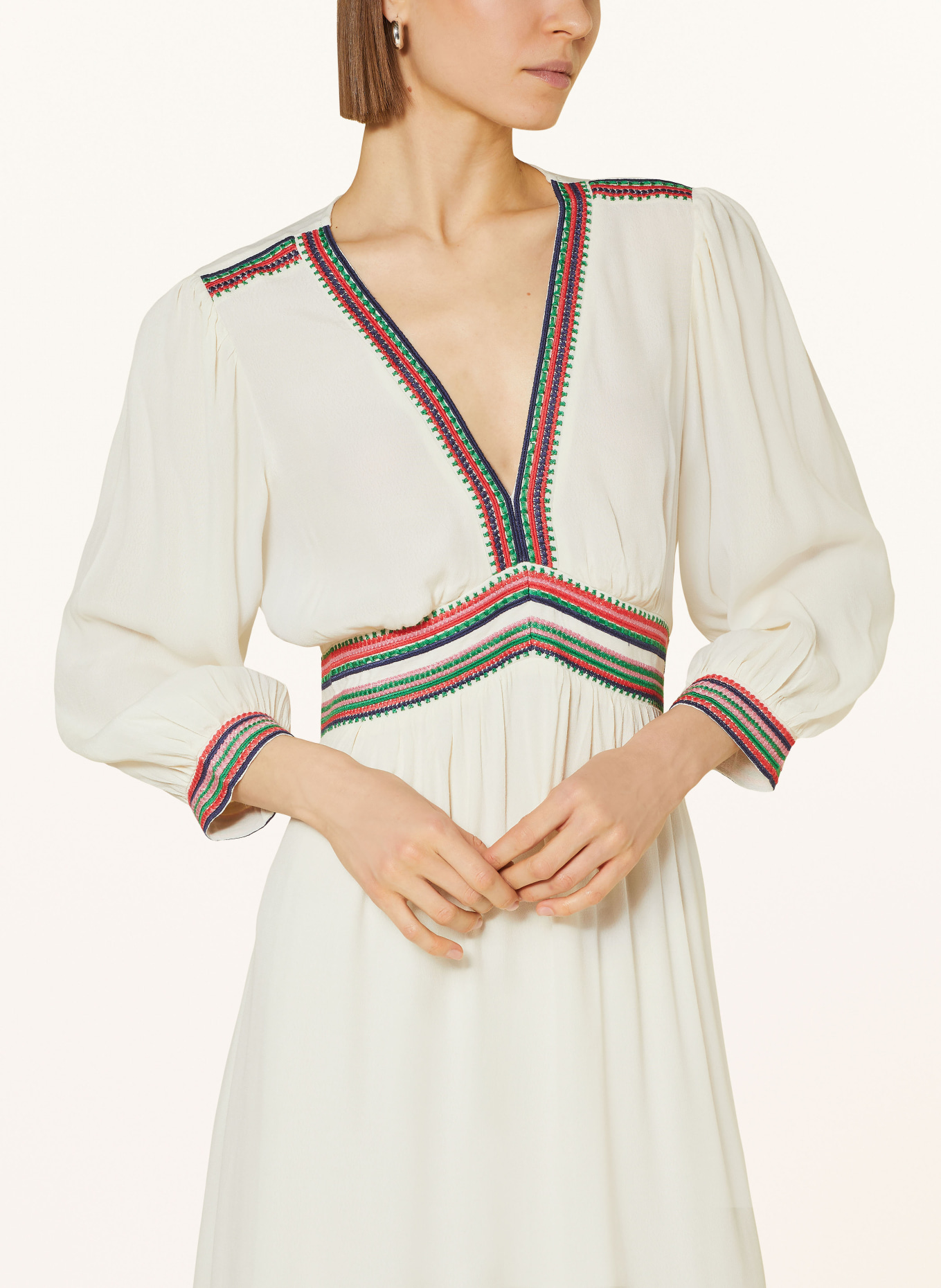 ba&sh Kleid TANINA mit 3/4-Arm, Farbe: ECRU/ GRÜN/ ROT (Bild 4)