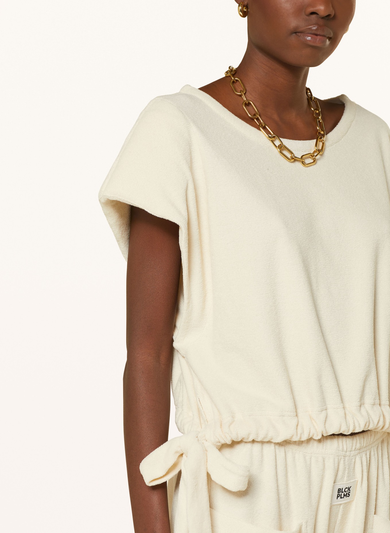 black palms Cropped shirt made of terry cloth: CREAM