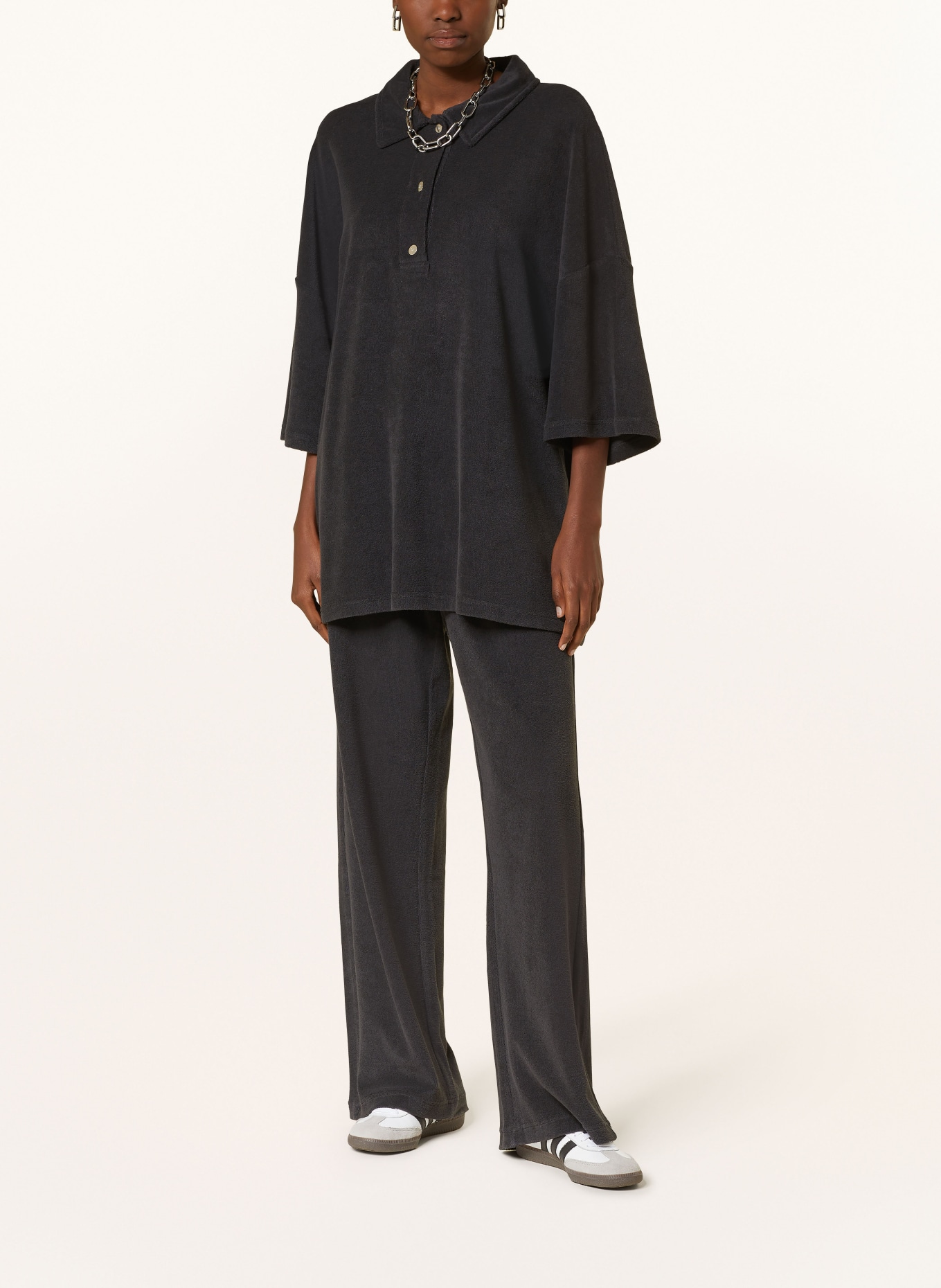 black palms Oversized polo shirt made of terry cloth, Color: BLACK (Image 2)