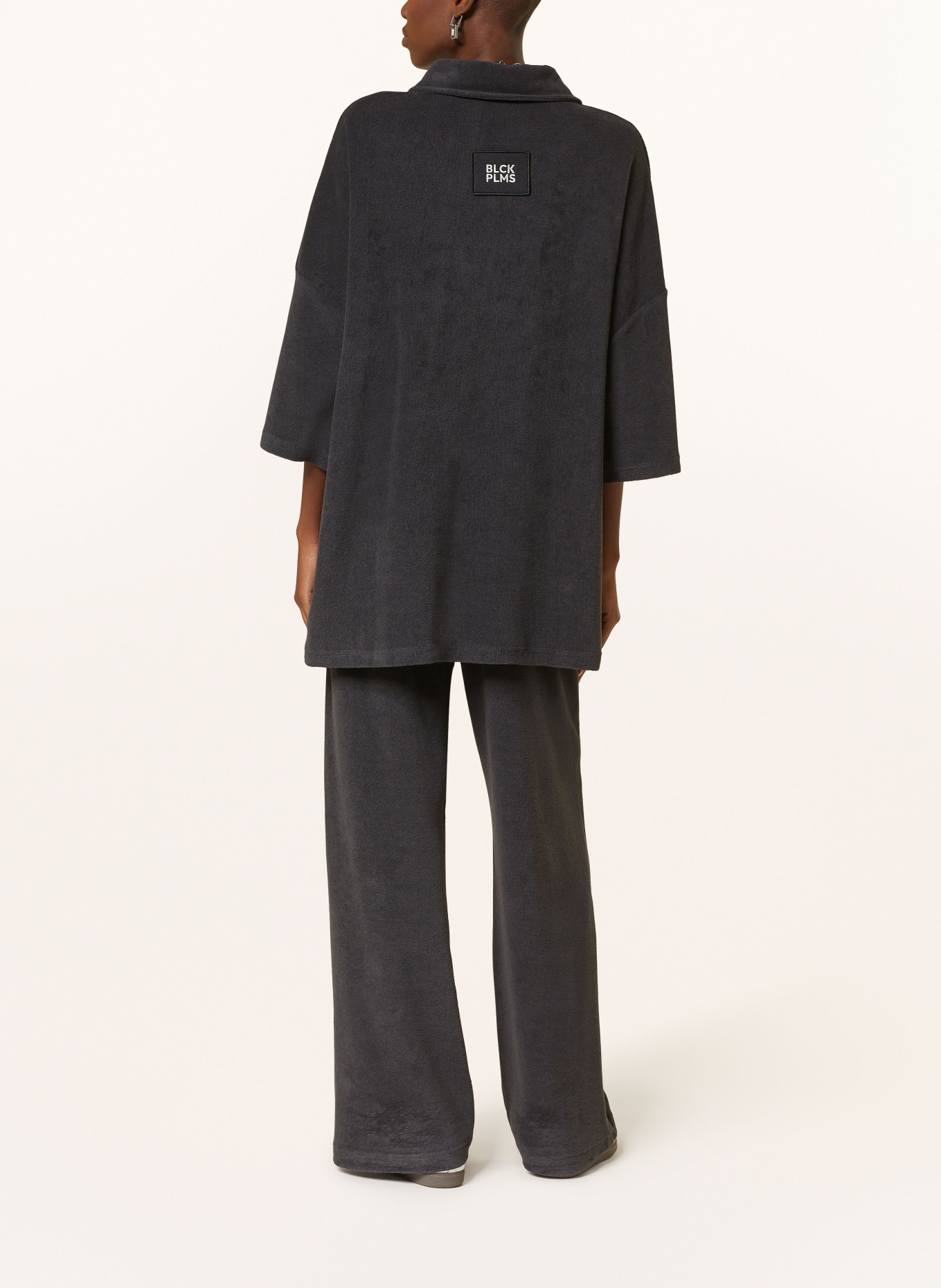 black palms Oversized polo shirt made of terry cloth, Color: BLACK (Image 3)