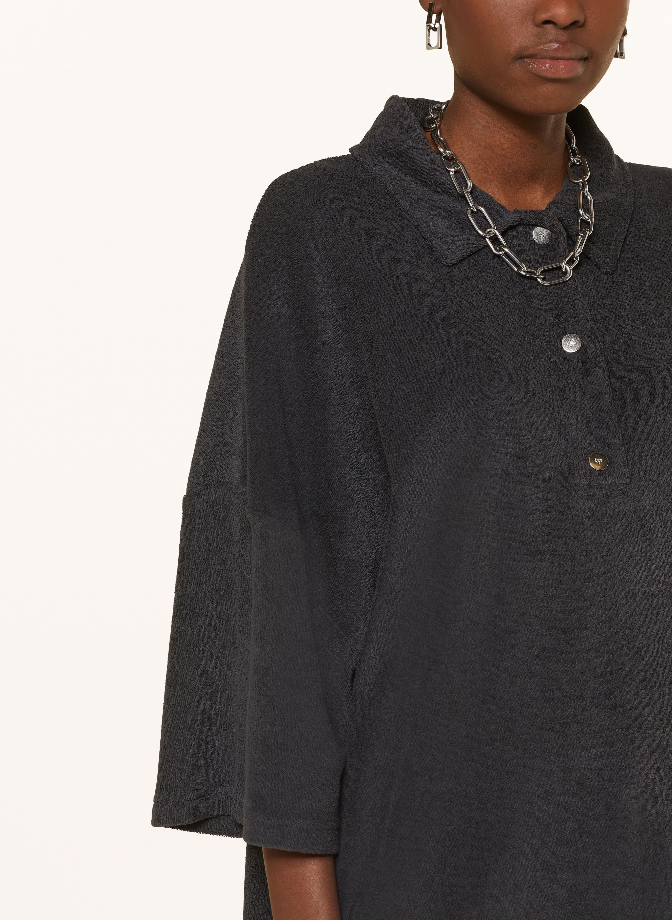 black palms Oversized polo shirt made of terry cloth, Color: BLACK (Image 4)
