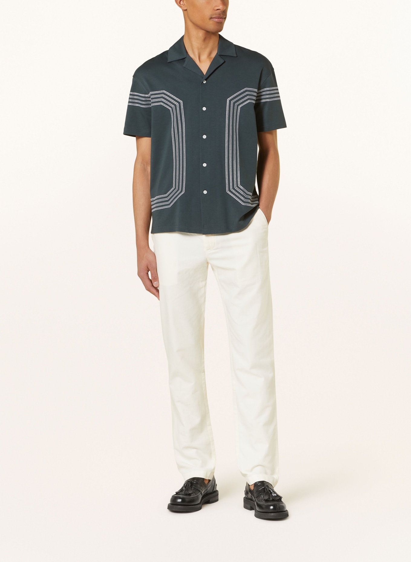 REISS Koszula z klapami ARLINGTON regular fit z dżerseju, Kolor: CIEMNOZIELONY/ BIAŁY (Obrazek 2)