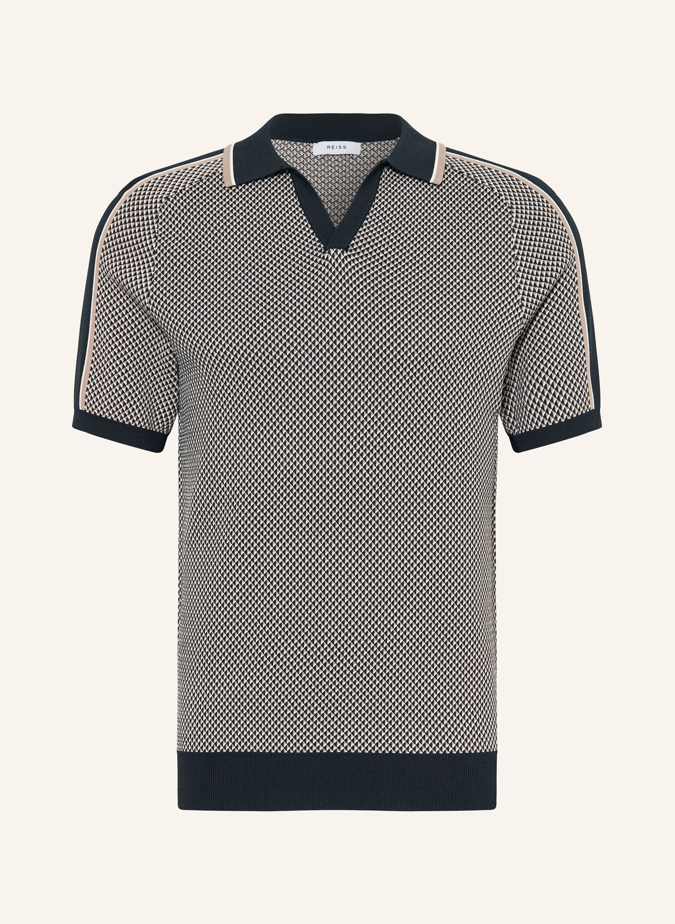 REISS Knitted polo shirt BRUNSWICK, Color: BLACK/ TAUPE/ ECRU (Image 1)
