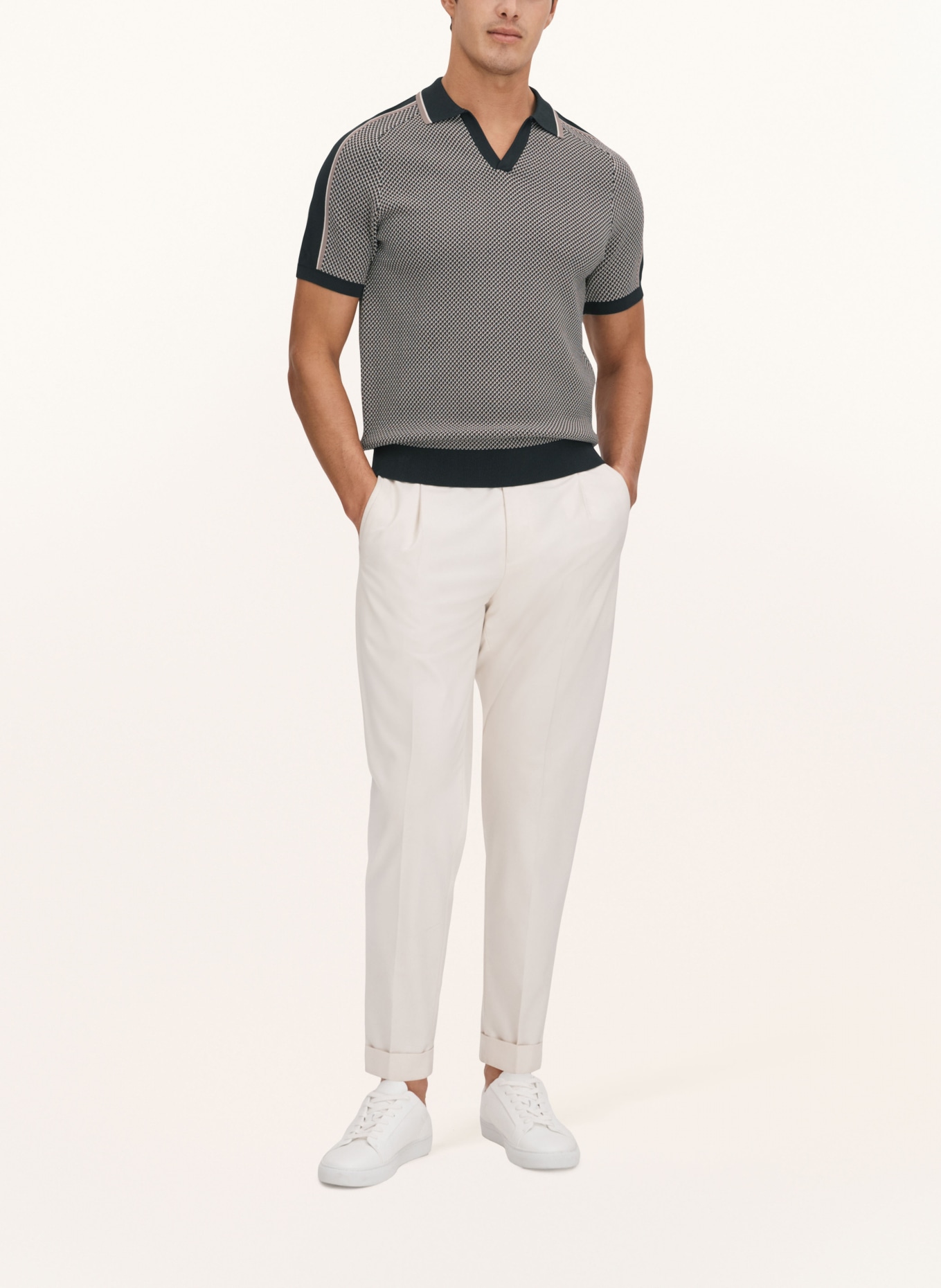 REISS Knitted polo shirt BRUNSWICK, Color: BLACK/ TAUPE/ ECRU (Image 2)