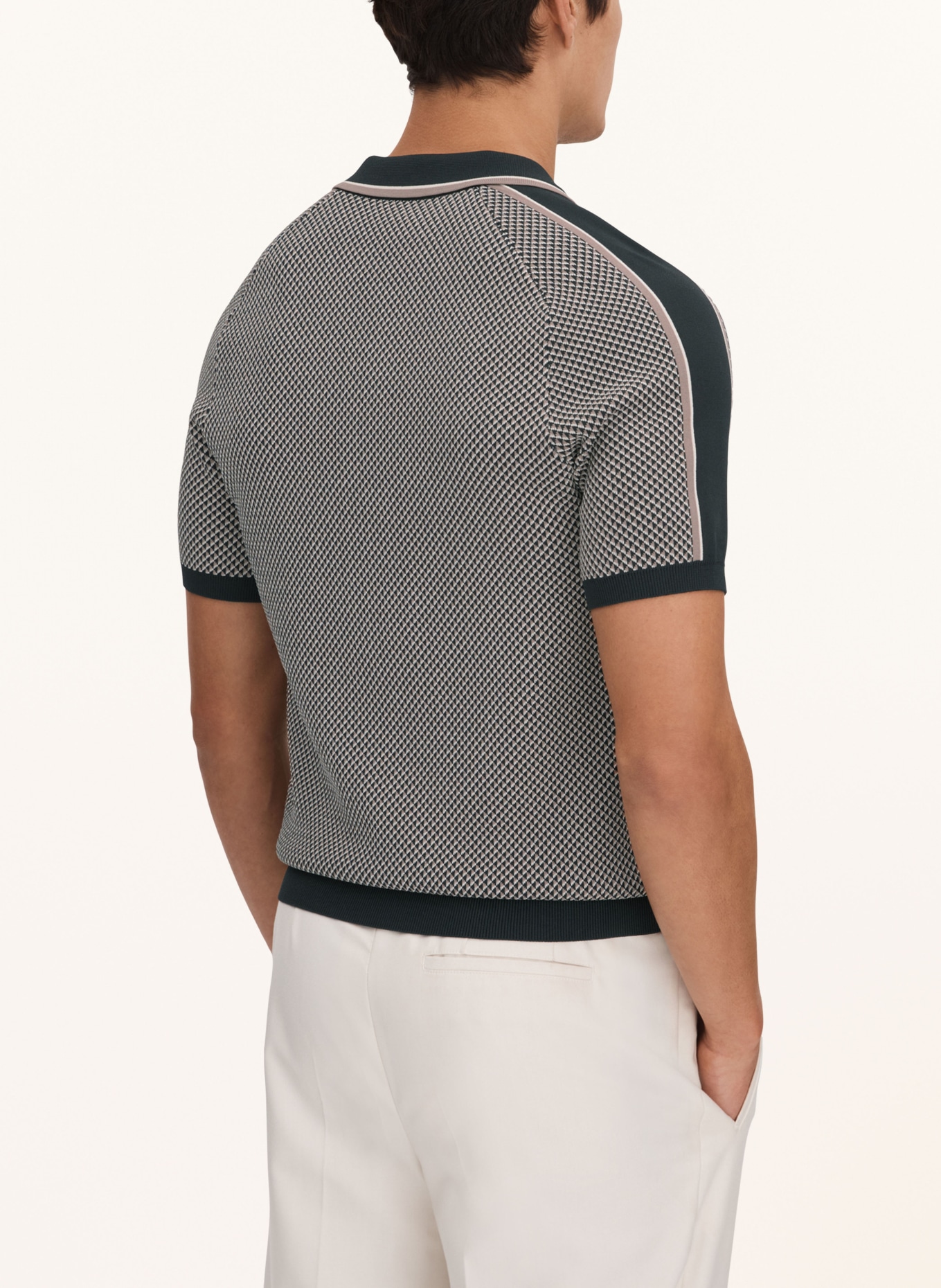 REISS Knitted polo shirt BRUNSWICK, Color: BLACK/ TAUPE/ ECRU (Image 3)