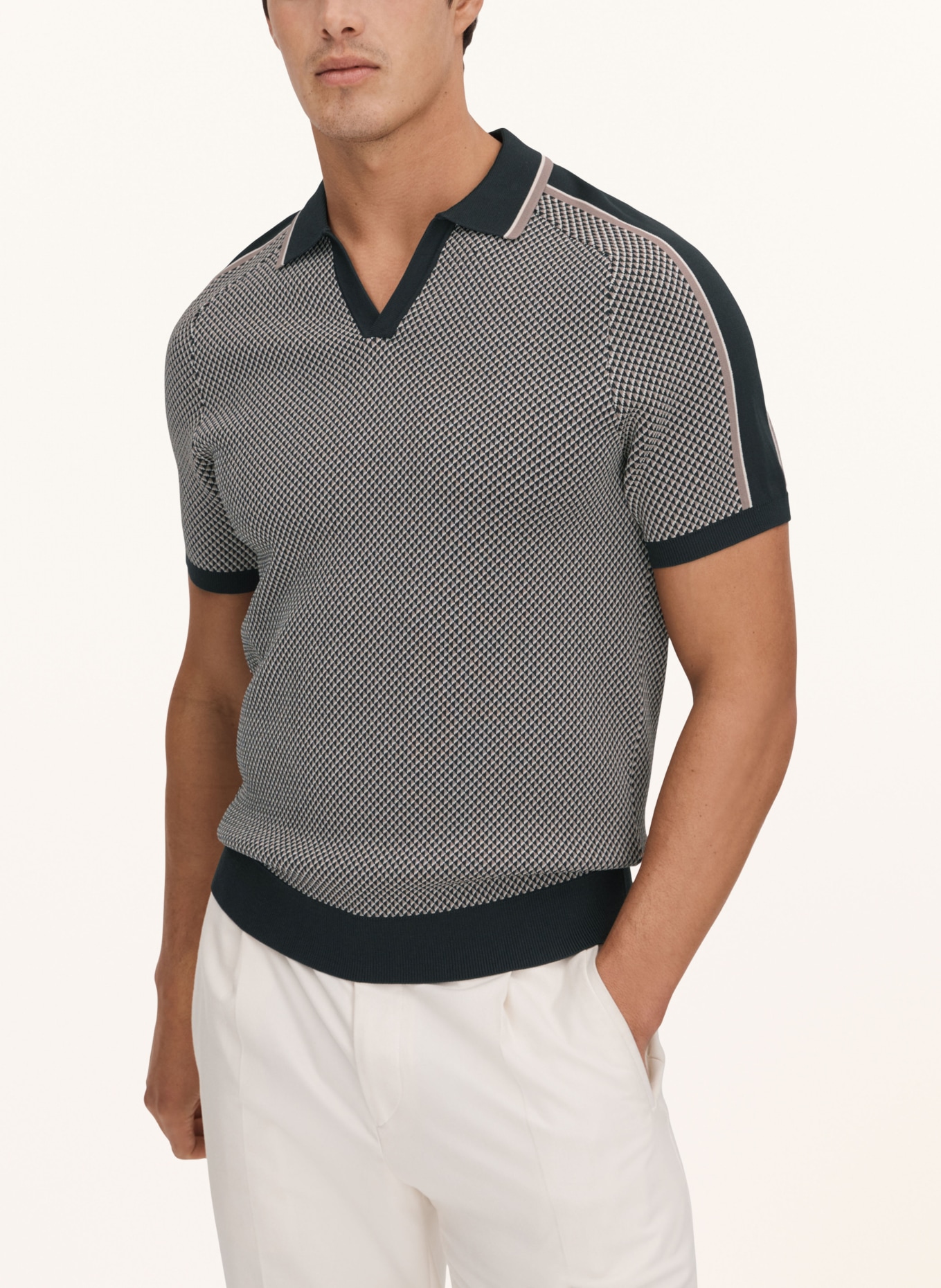 REISS Knitted polo shirt BRUNSWICK, Color: BLACK/ TAUPE/ ECRU (Image 4)