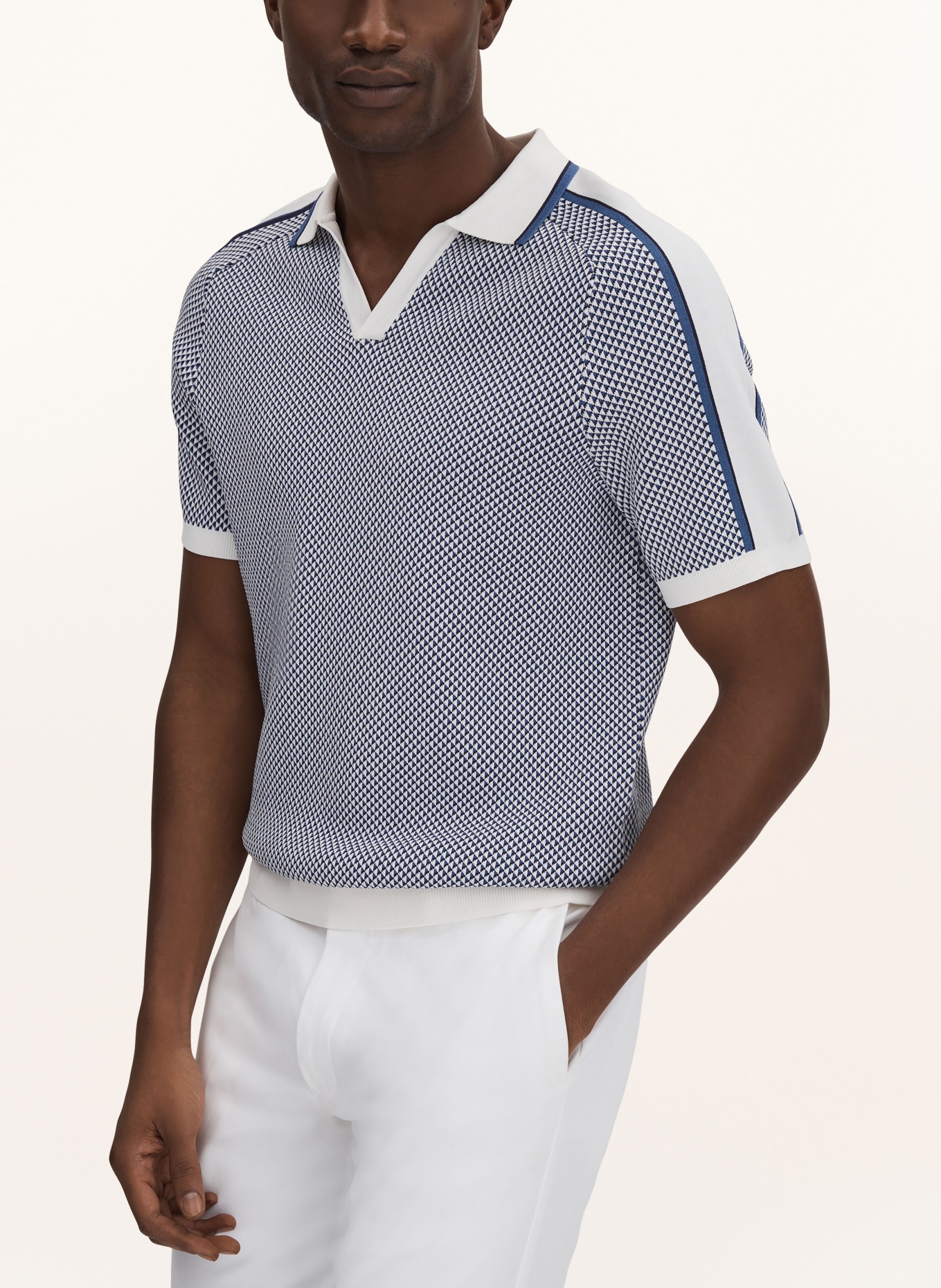 REISS Knitted polo shirt BRUNSWICK, Color: BLUE/ CREAM/ BLACK (Image 2)