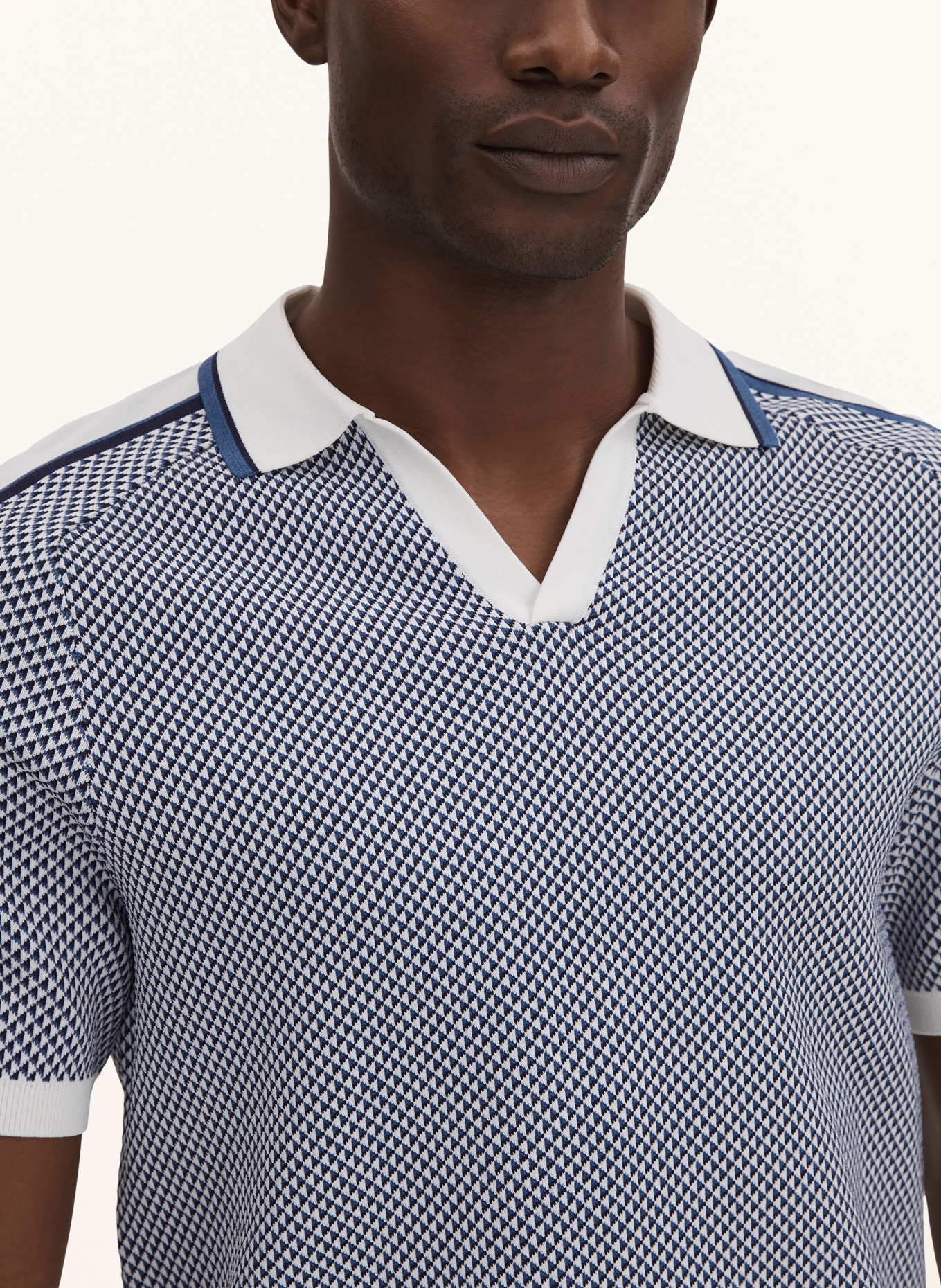 REISS Knitted polo shirt BRUNSWICK, Color: BLUE/ CREAM/ BLACK (Image 4)