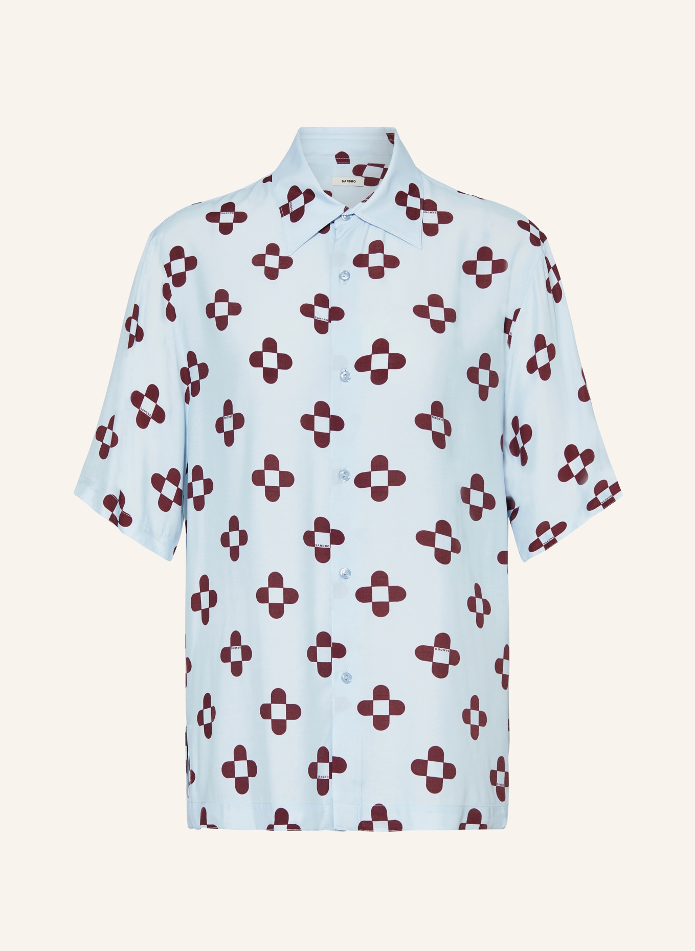 SANDRO Koszula z krótkim rękawem slim fit, Kolor: JASNONIEBIESKI/ CIEMNOCZERWONY (Obrazek 1)
