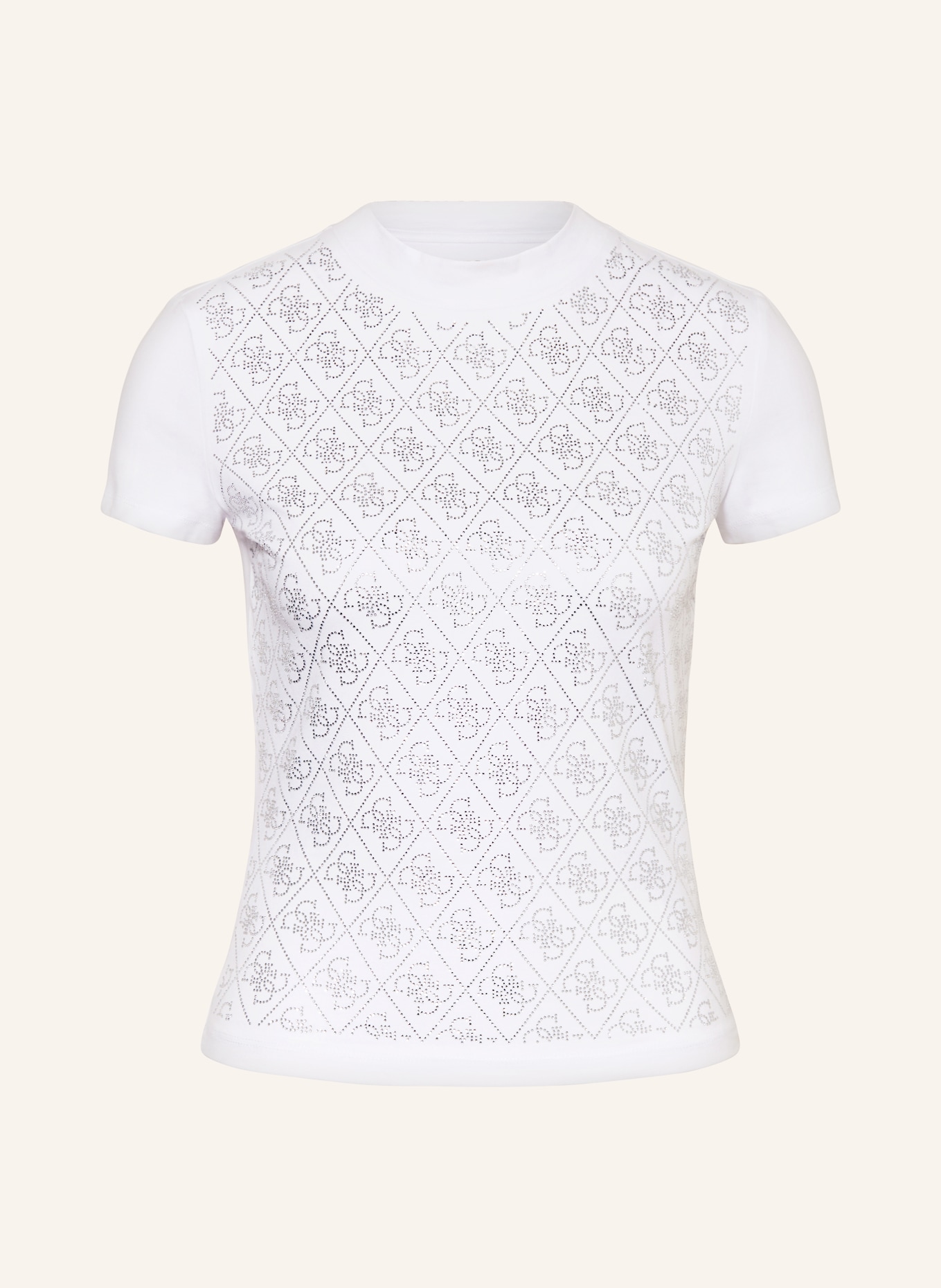 GUESS T-shirt with decorative gems: WHITE