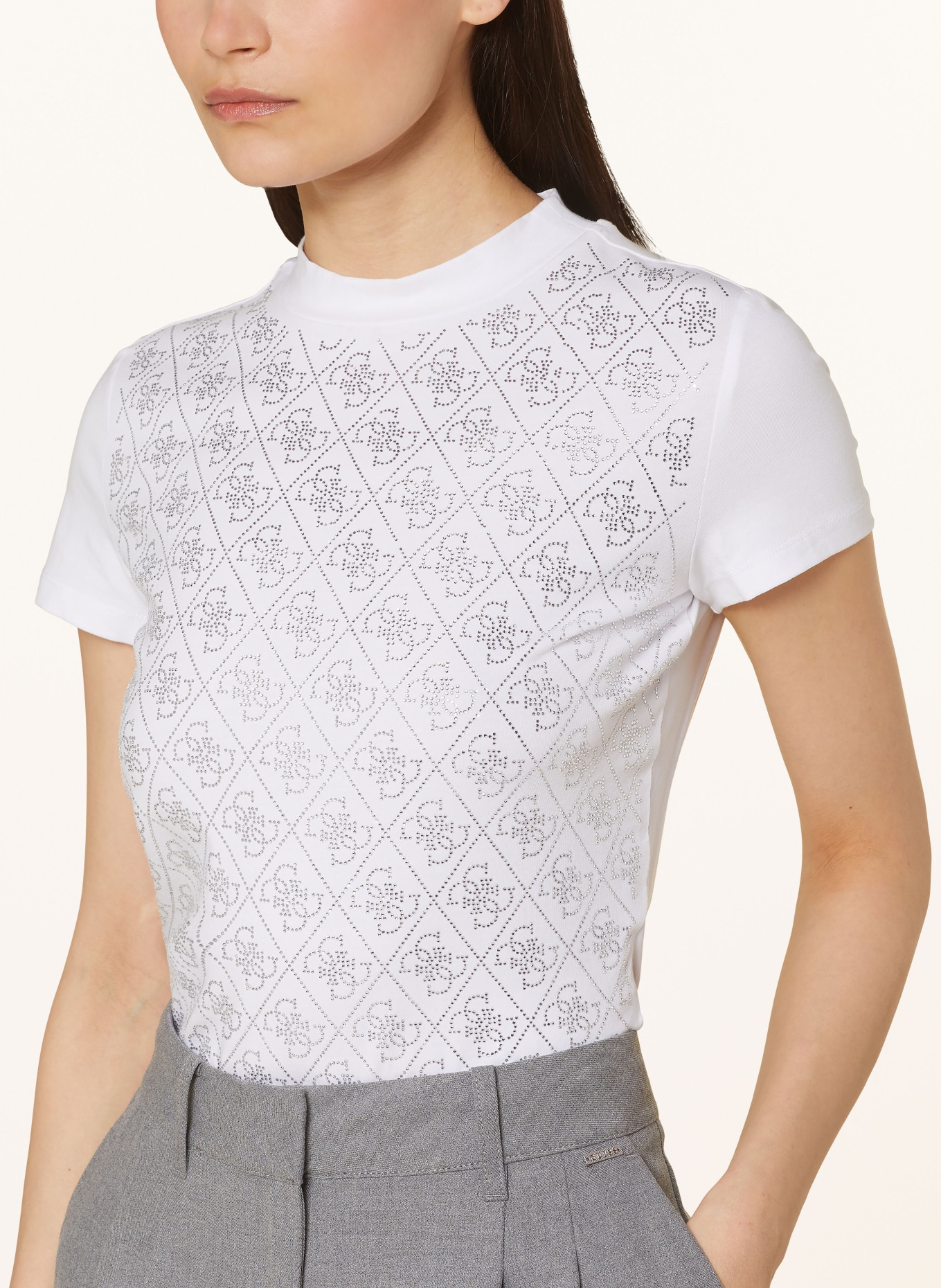 GUESS T-shirt with decorative gems: WHITE
