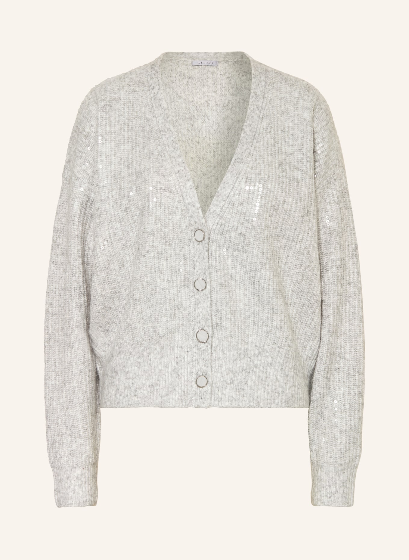 GUESS Oversized-Strickjacke RILEY mit Pailletten, Farbe: HELLGRAU (Bild 1)