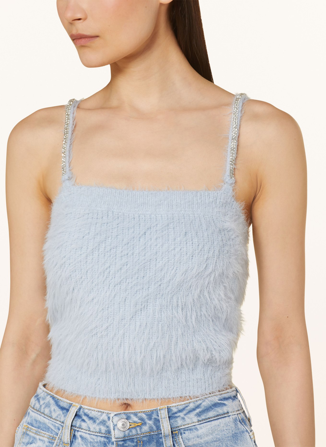 GUESS Cropped knit top KEYLA with decorative gems, Color: LIGHT BLUE (Image 4)