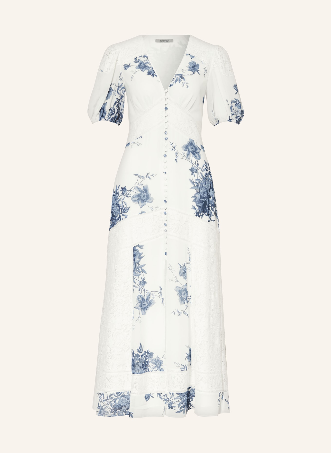 ALLSAINTS Kleid DINAH DEKORAH mit Lochspitze, Farbe: WEISS/ BLAU (Bild 1)