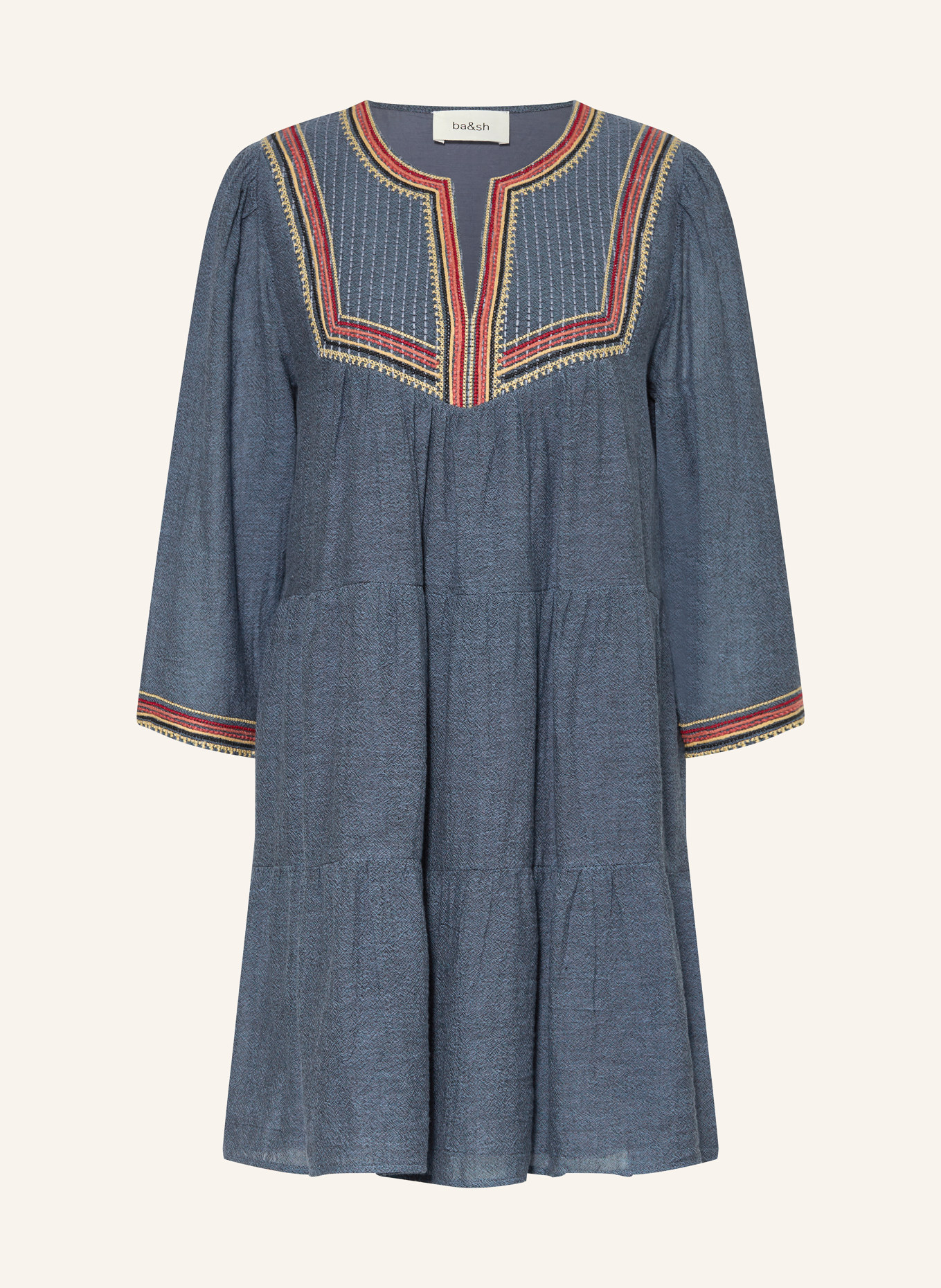 ba&sh Kleid CIANA mit 3/4-Arm, Farbe: BLAU/ GELB/ ROT (Bild 1)