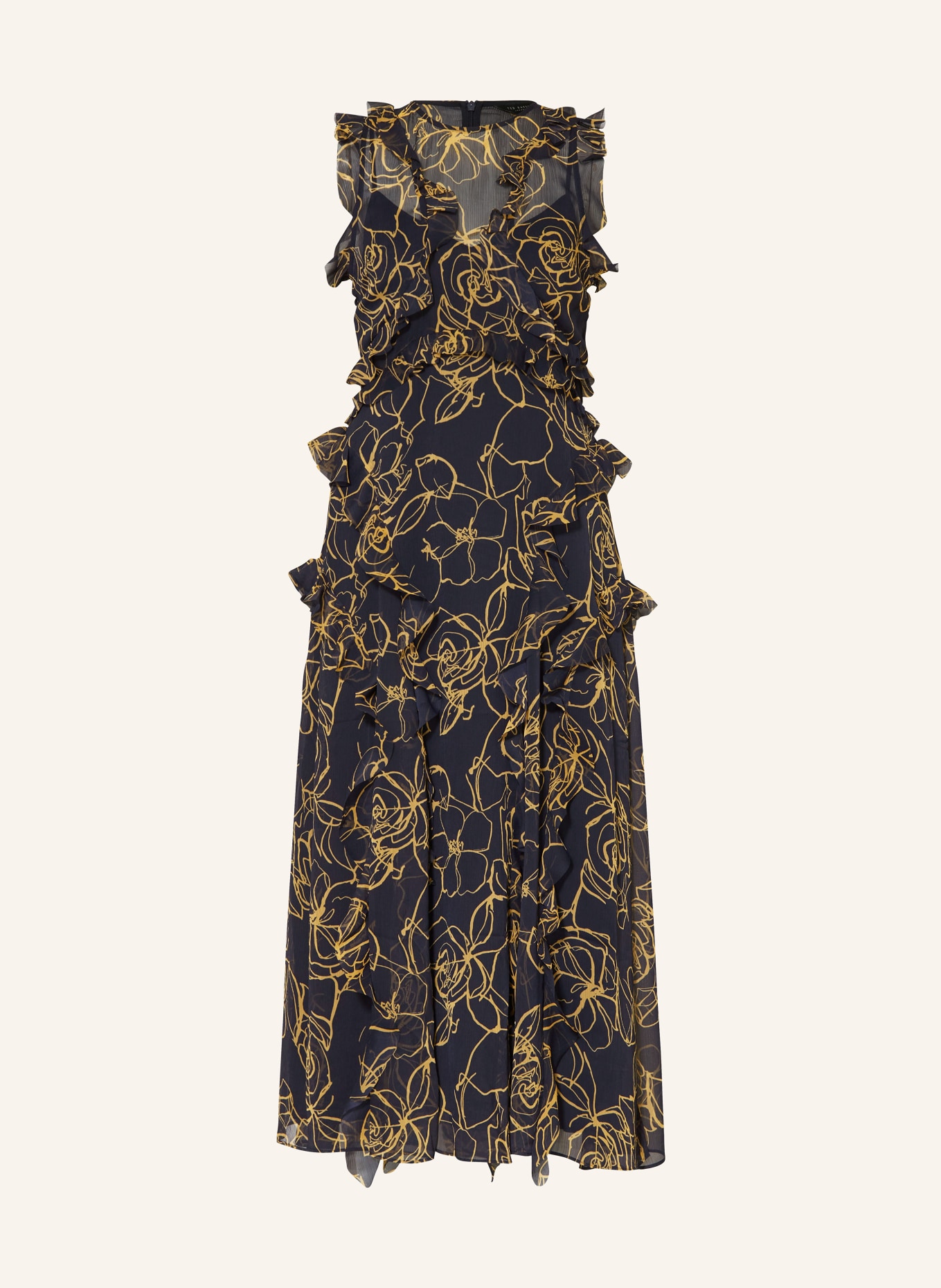 TED BAKER Sukienka RIZE z falbanką, Kolor: GRANATOWY/ CIEMNOŻÓŁTY (Obrazek 1)