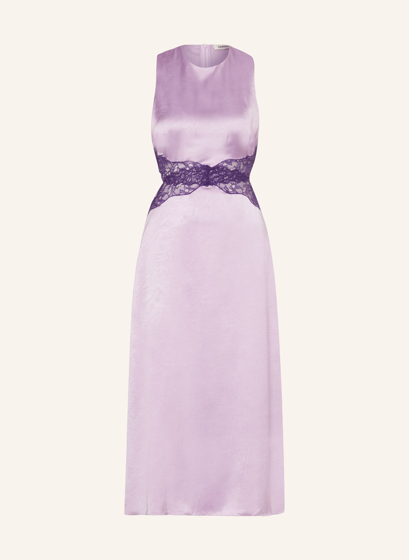 SANDRO Sukienka satynowa z wycięciami i koronką, Kolor: JASNOFIOLETOWY/ FIOLETOWY (Obrazek 1)