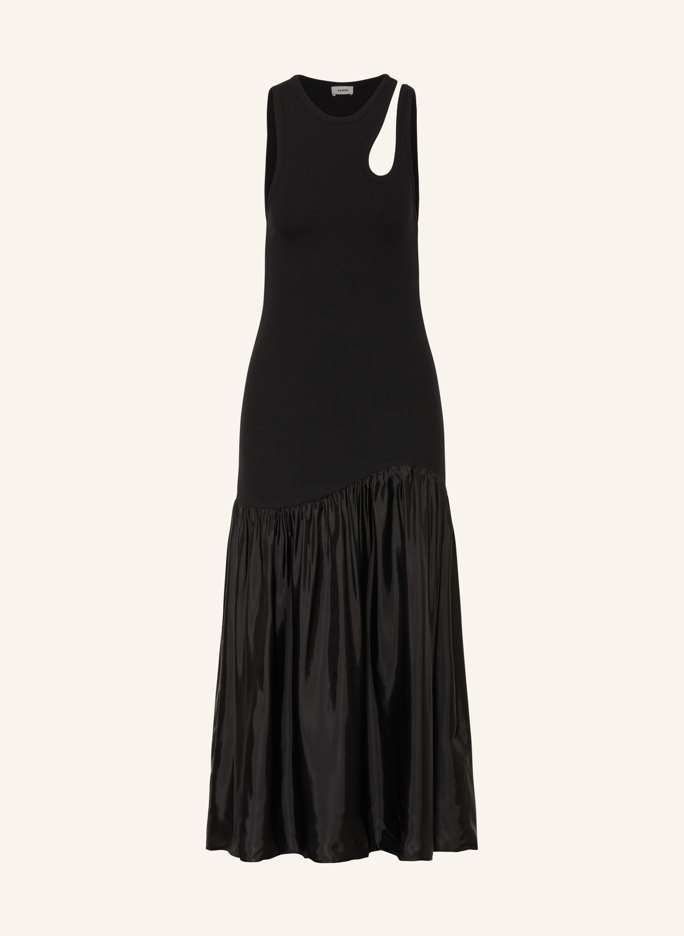 SANDRO Sukienka z mieszanki materiałów z wycięciem, Kolor: CZARNY (Obrazek 1)