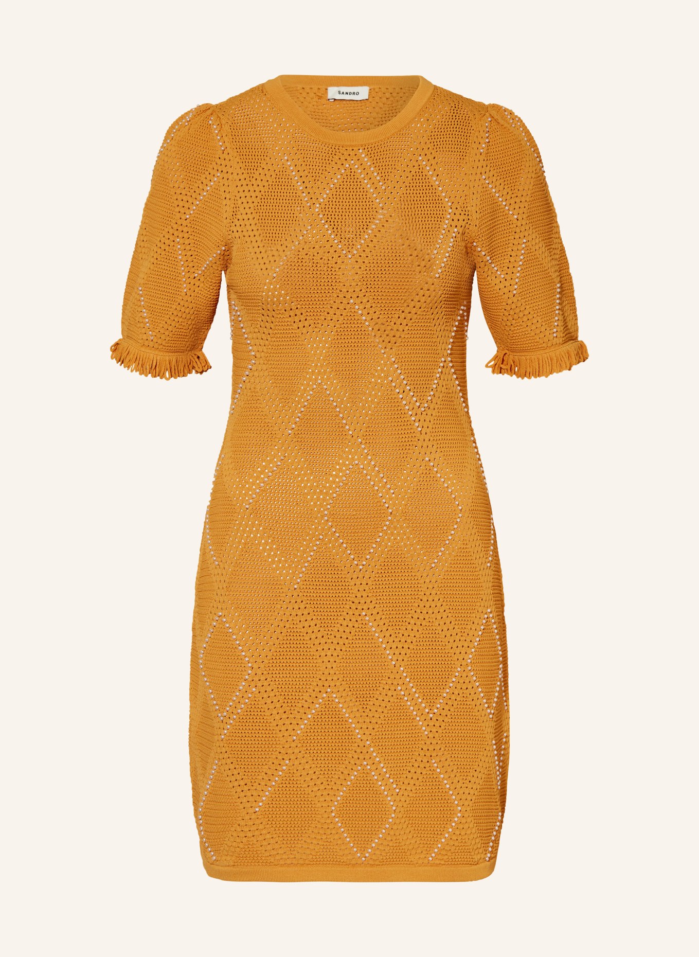 SANDRO Dzianinowa sukienka z ozdobnymi koralikami, Kolor: CIEMNOŻÓŁTY (Obrazek 1)
