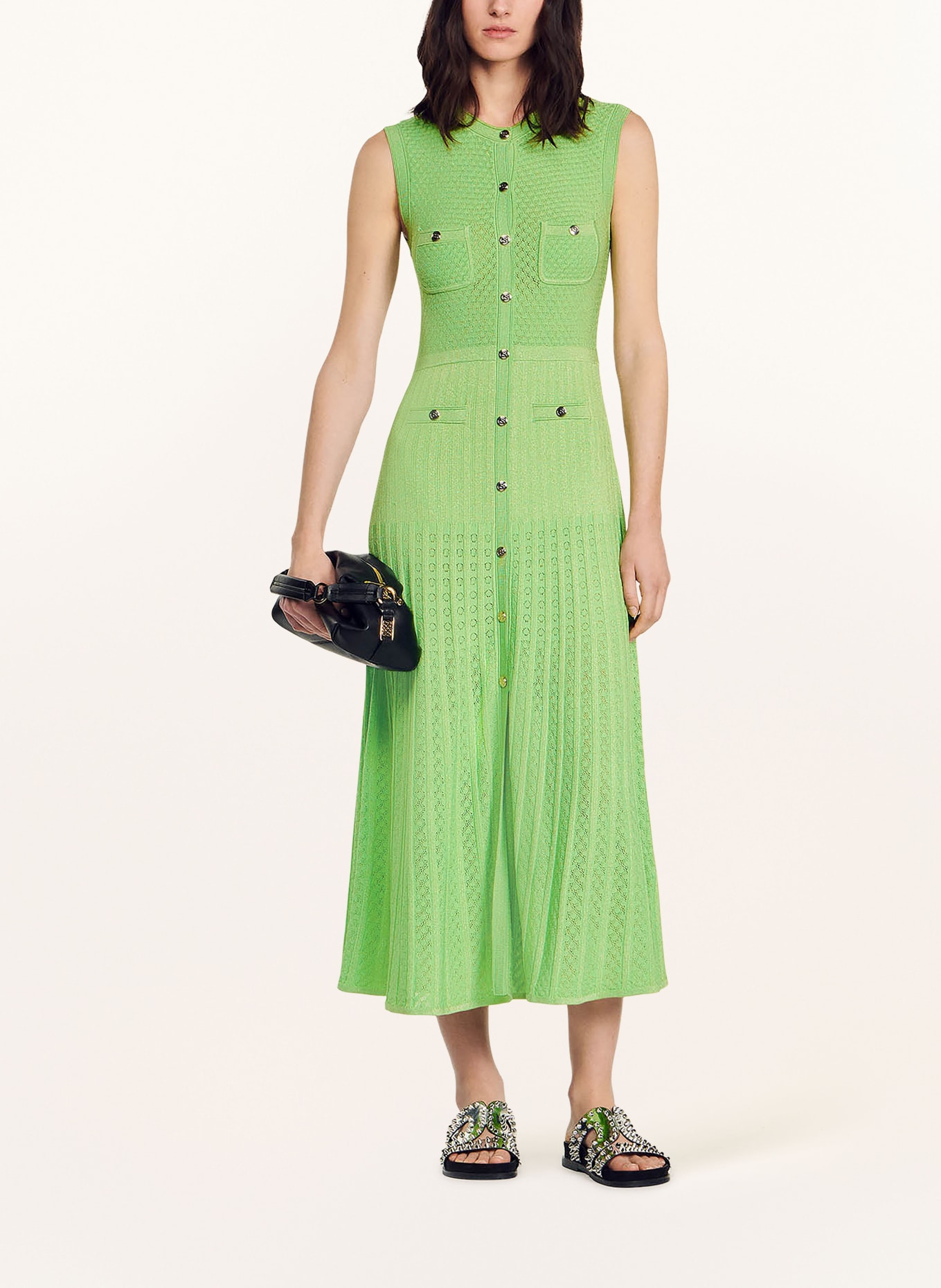 SANDRO Dzianinowa sukienka z błyszczącą przędzą, Kolor: JASNOZIELONY (Obrazek 2)